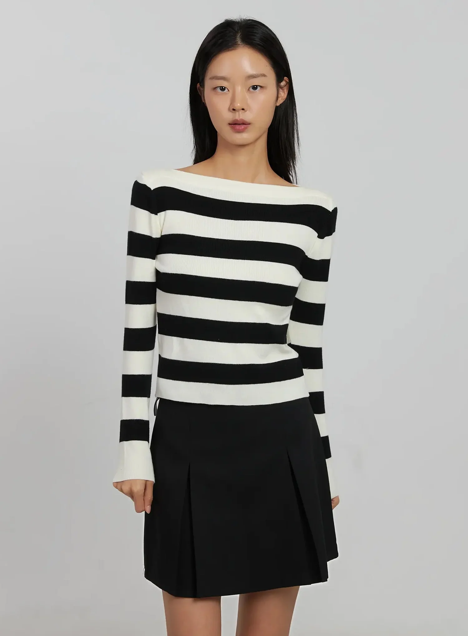 Striped Boat Neck Knit Top IJ508 - Image 12