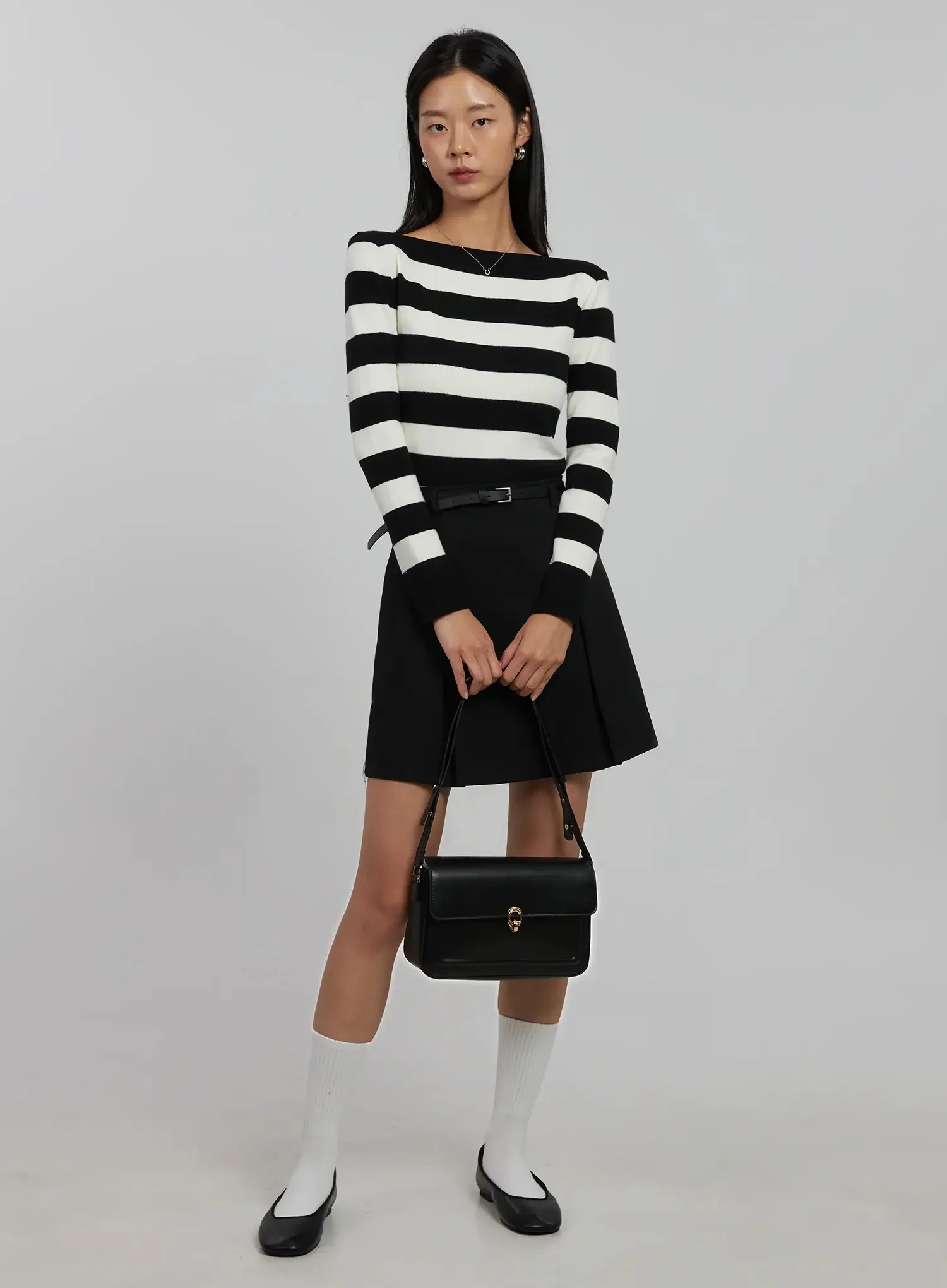 Striped Boat Neck Knit Top IJ508 - Image 2