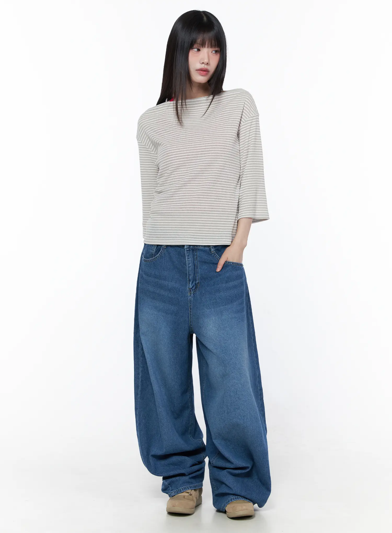 Striped Boat Neck Long Sleeve Tee CU519 - Image 3