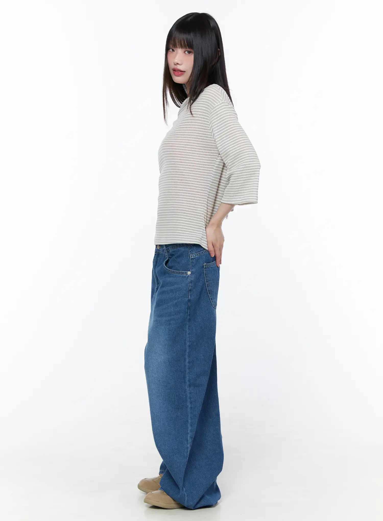 Striped Boat Neck Long Sleeve Tee CU519 - Image 4