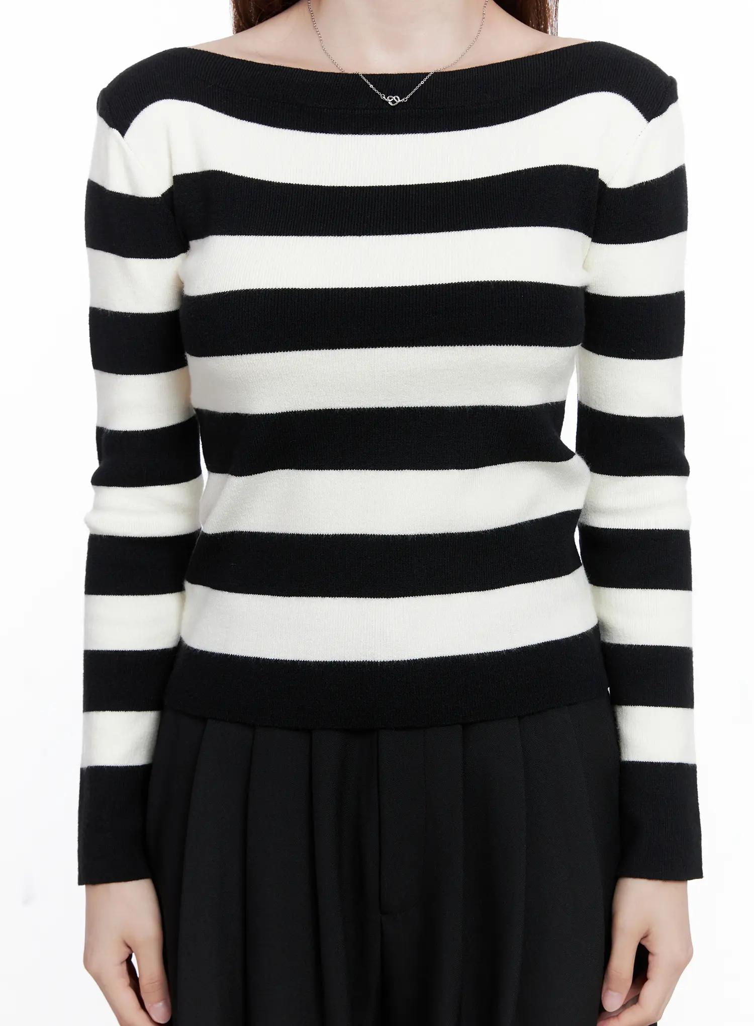 Striped Boat Neck Pullover Knit Top CG520 - Image 3