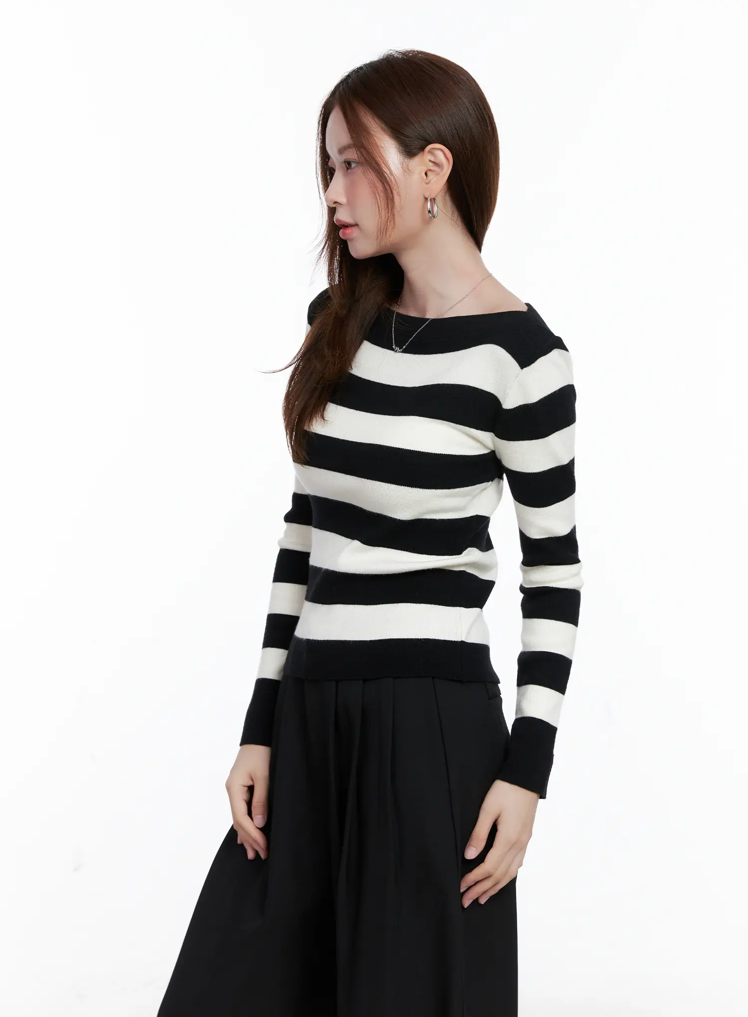 Striped Boat Neck Pullover Knit Top CG520 - Image 5