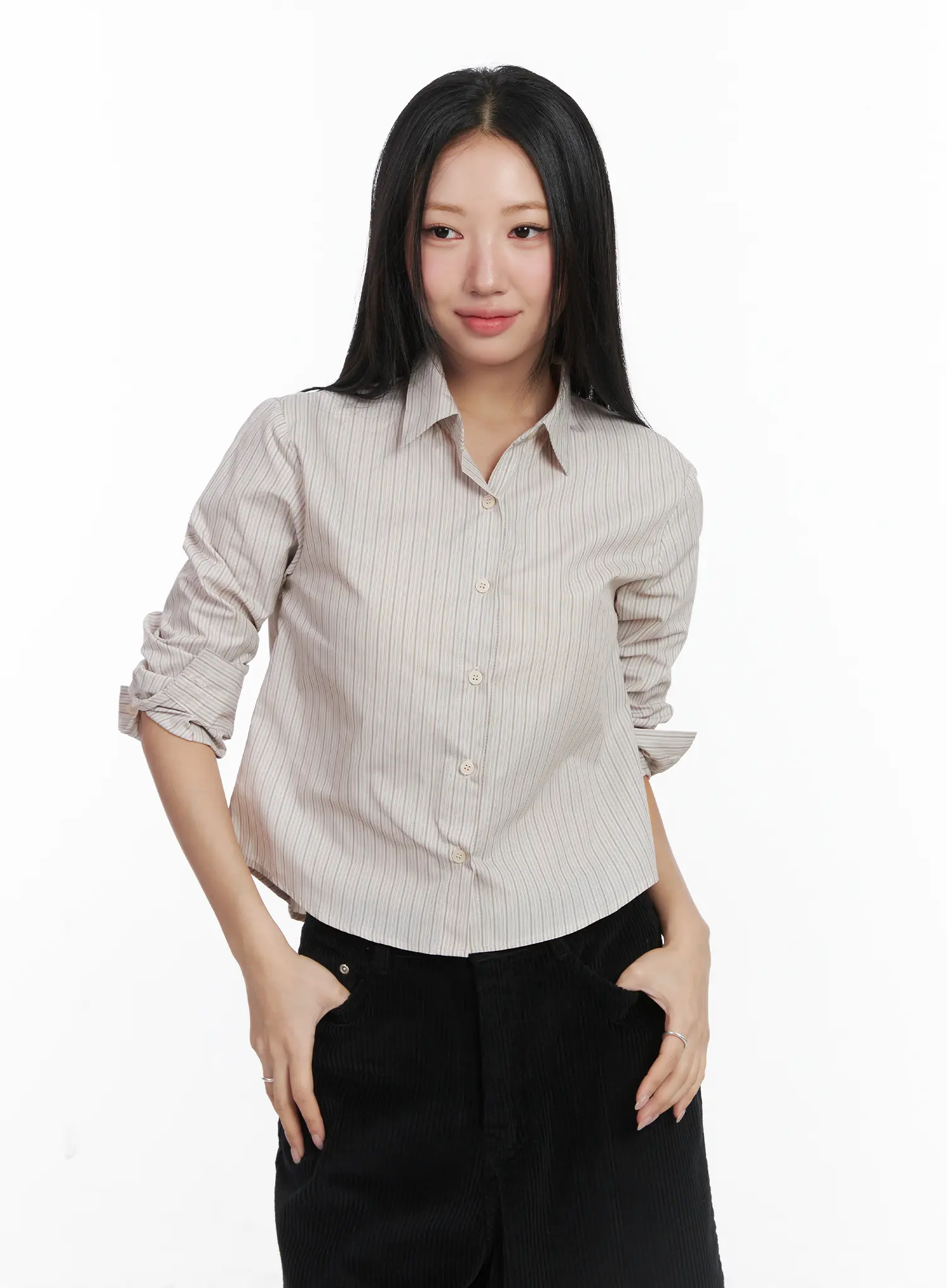 Striped Crop Button-Up Shirt CD529 - Image 2