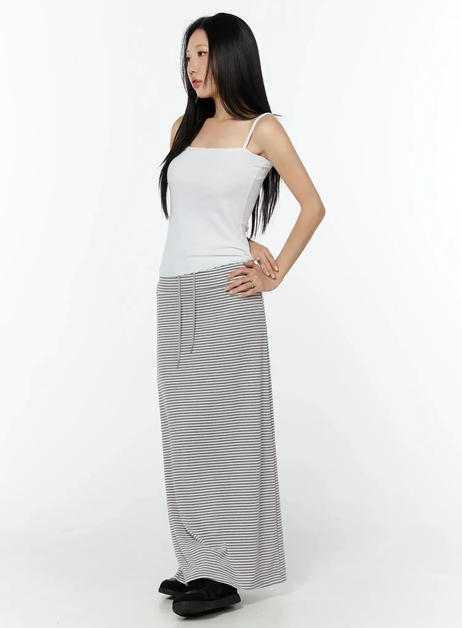 Striped Drawstring Maxi Skirt IU522 - Image 3