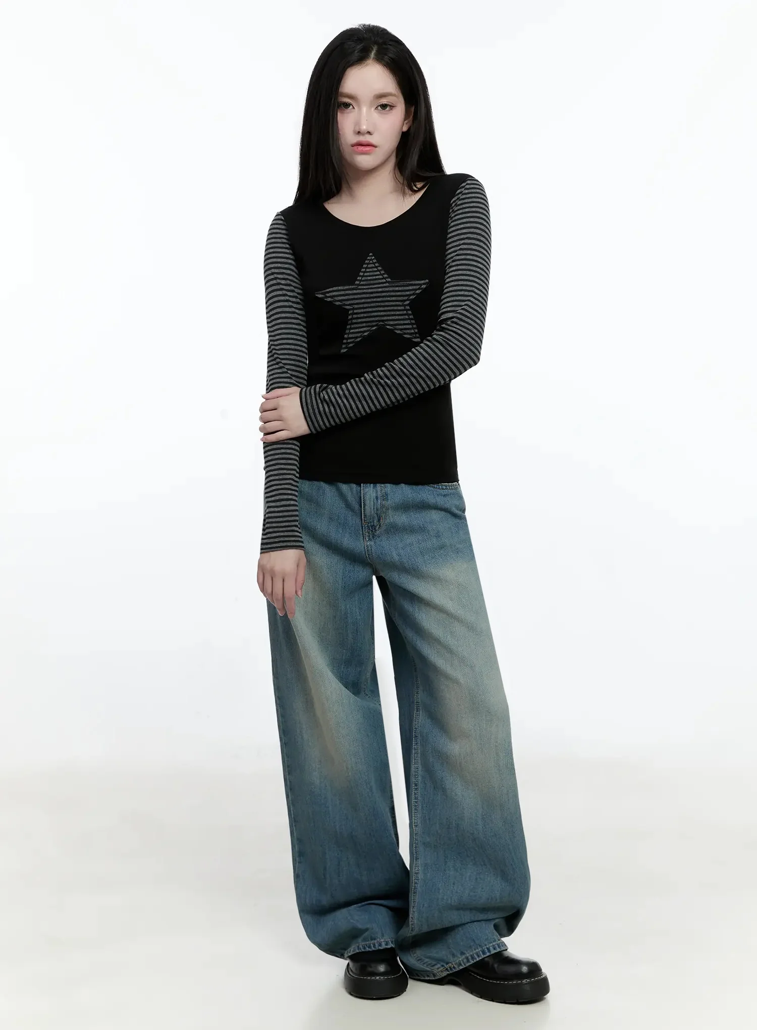Striped Embroidery Long Sleeve Tee IO520 - Image 7