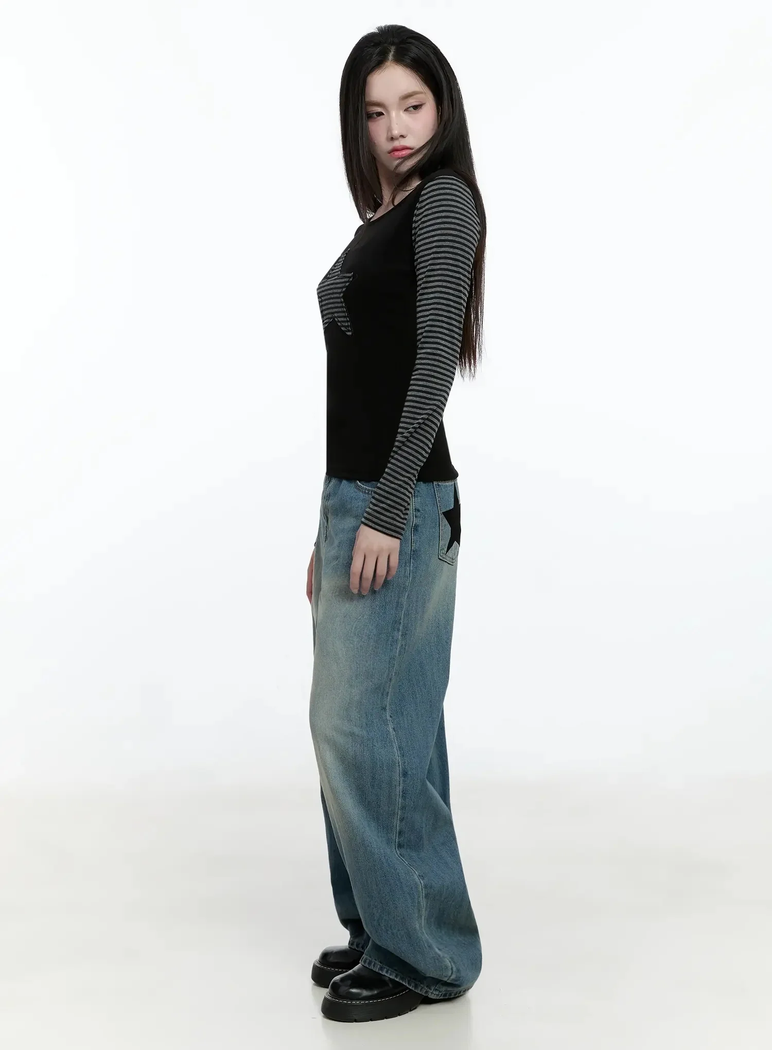 Striped Embroidery Long Sleeve Tee IO520 - Image 8