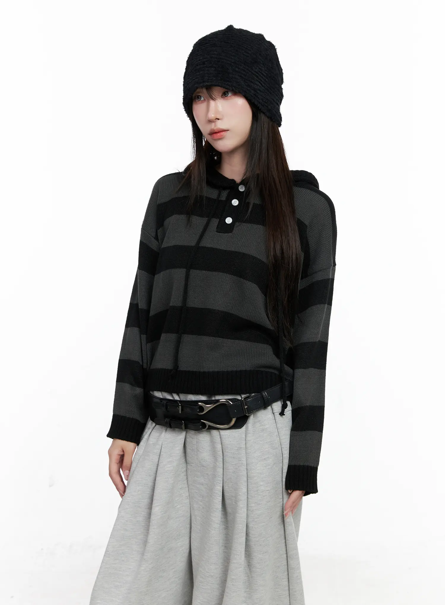Striped Half-ButtonSweater Hoodie CO521 - Image 9