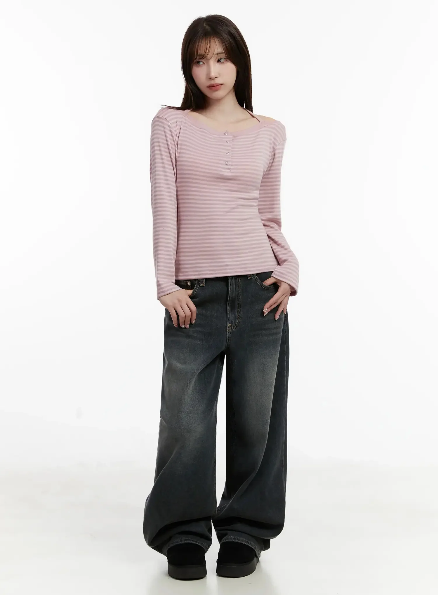 Striped Halter Neck Long Sleeve Top IJ521 - Image 4