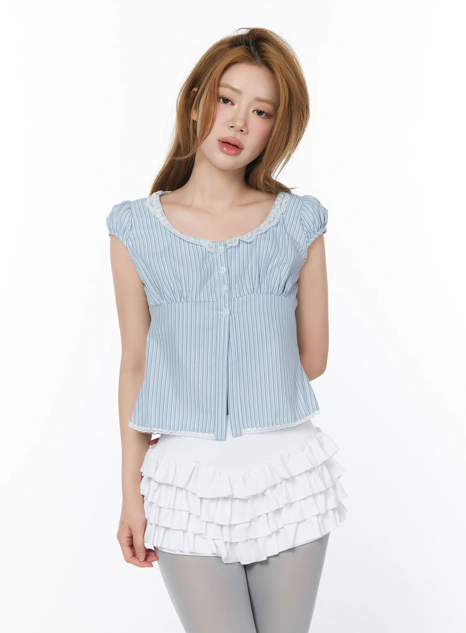 Striped Lace Detail Blouse CY508 - Image 5
