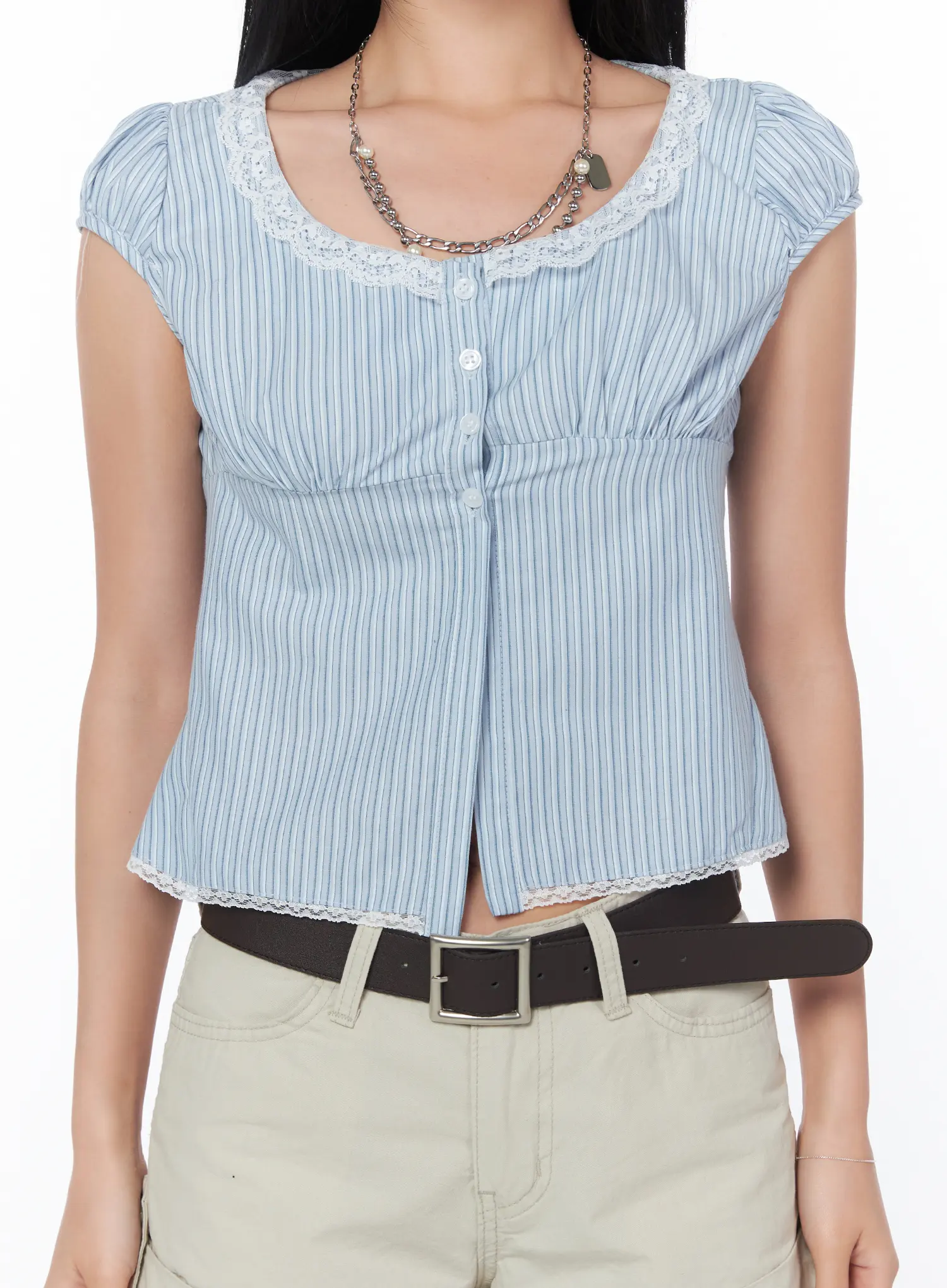 Striped Lace Detail Blouse CY508 - Image 8