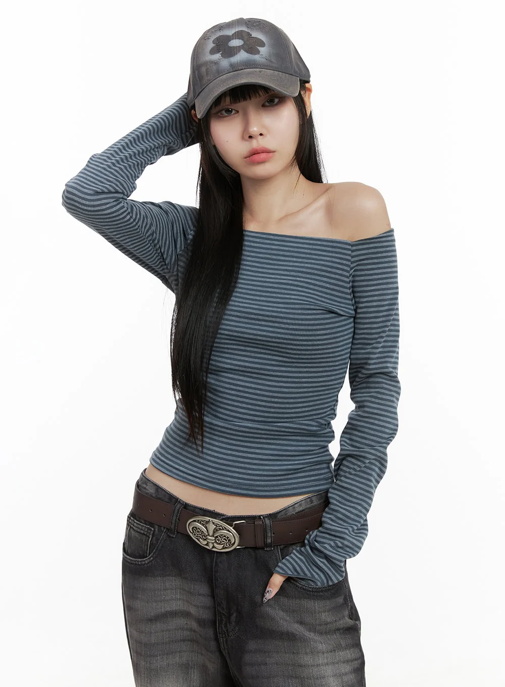 Striped Off-Shoulder Long Sleeve Top OO401 - Image 5