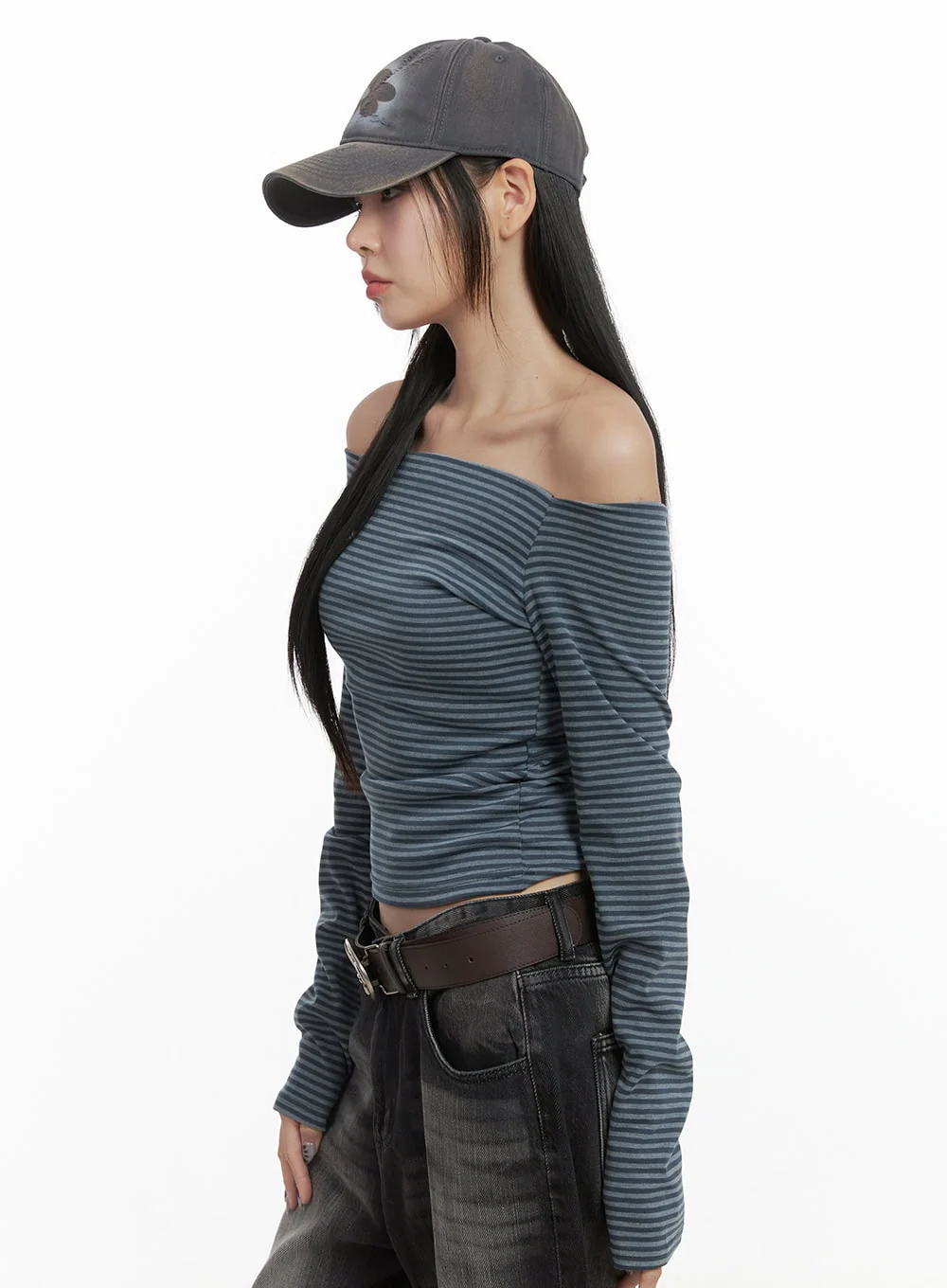 Striped Off-Shoulder Long Sleeve Top OO401 - Image 6