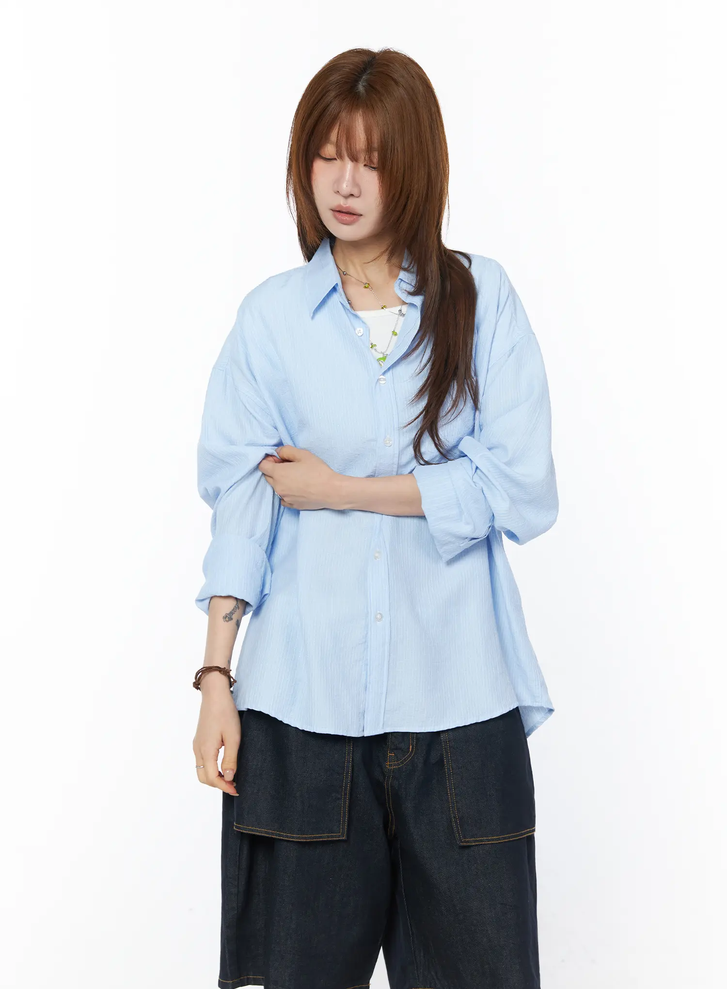 Striped Oversized Button-Up Shirt CY528 - Image 2