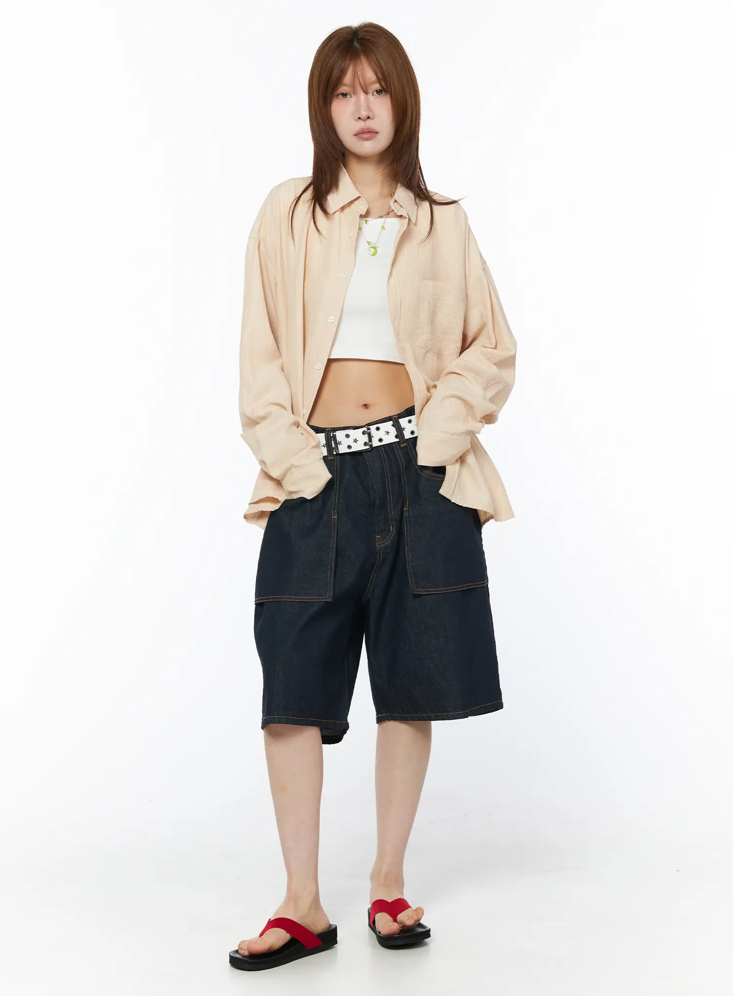 Striped Oversized Button-Up Shirt CY528 - Image 3