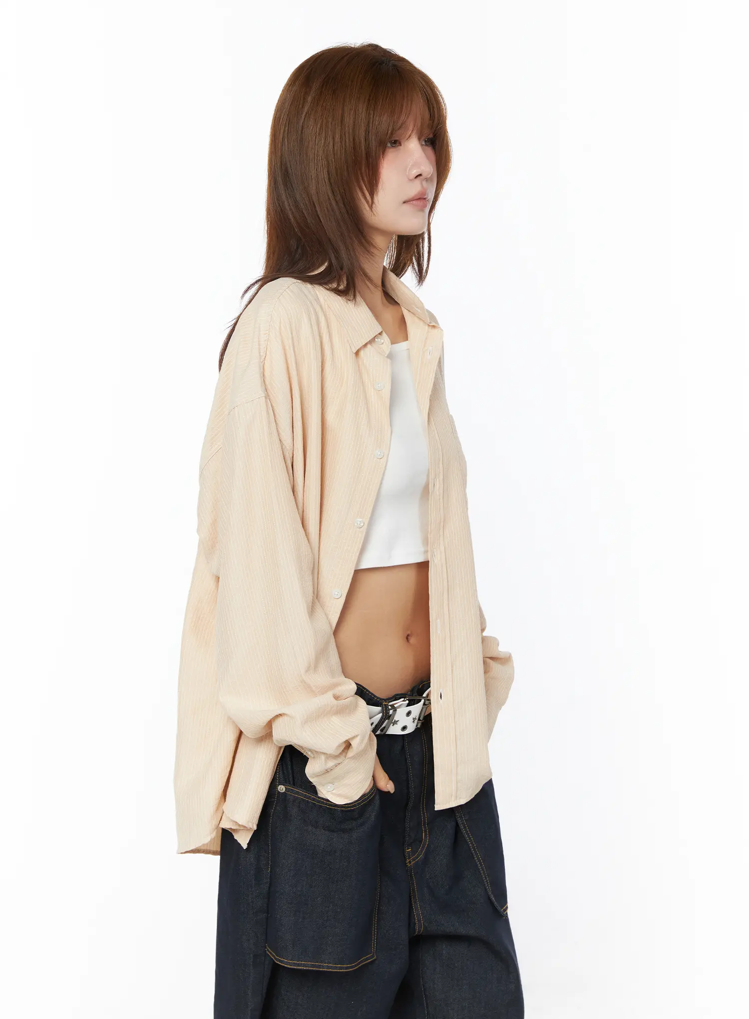 Striped Oversized Button-Up Shirt CY528 - Image 4