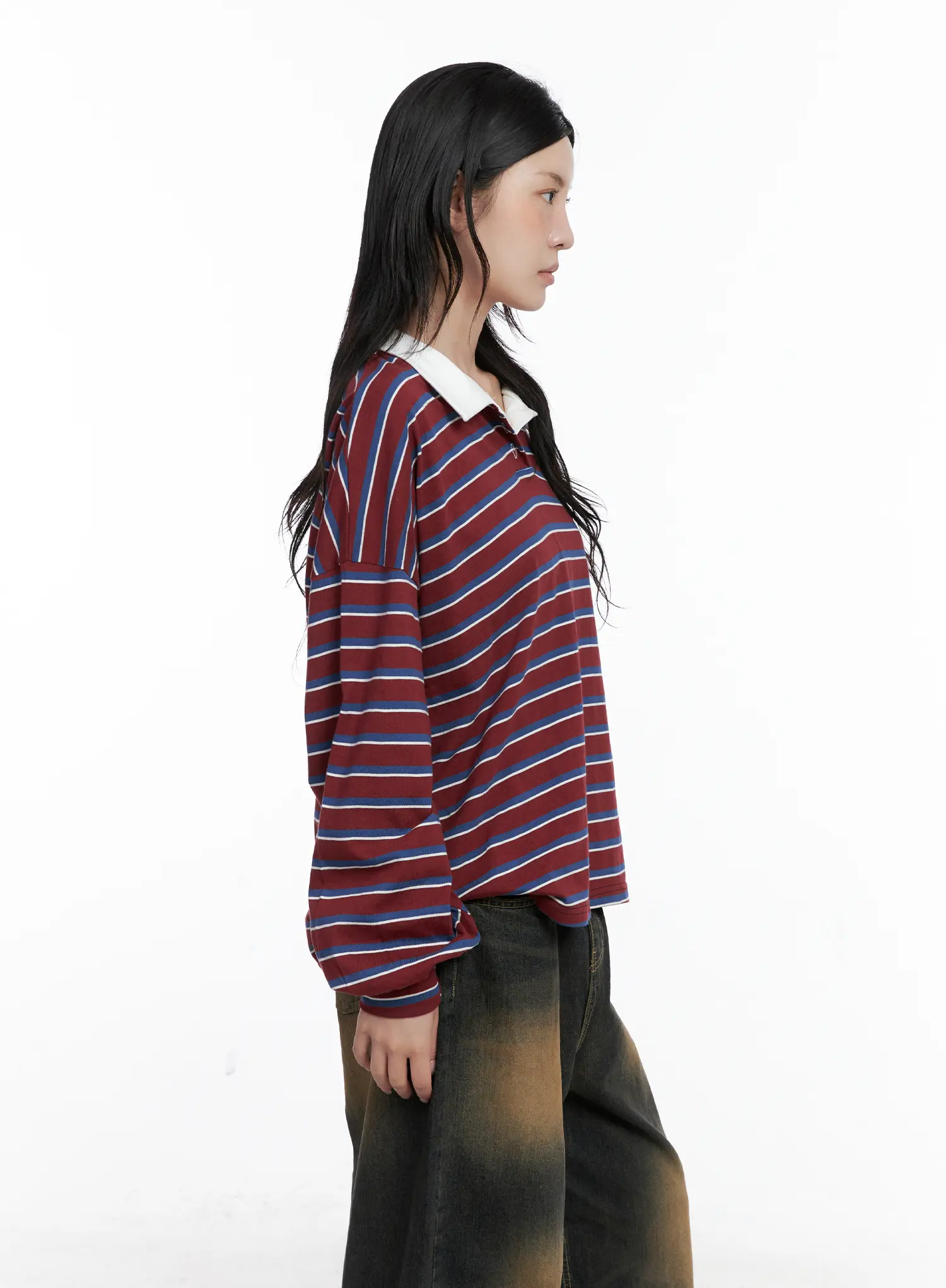 Striped Polo Long Sleeve Shirt CS526 - Image 6