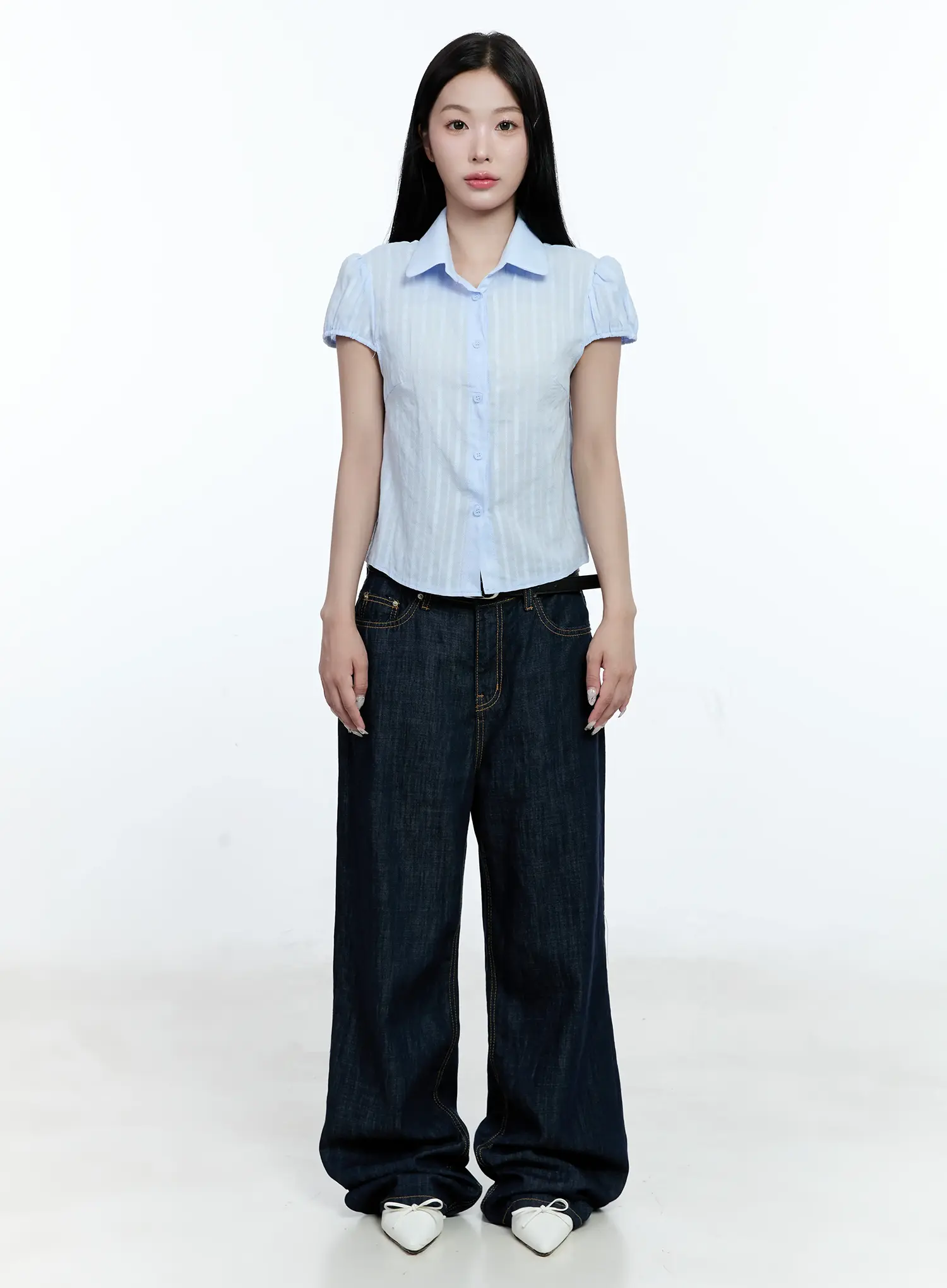 Striped Puff-Sleeve Blouse CG513 - Image 2