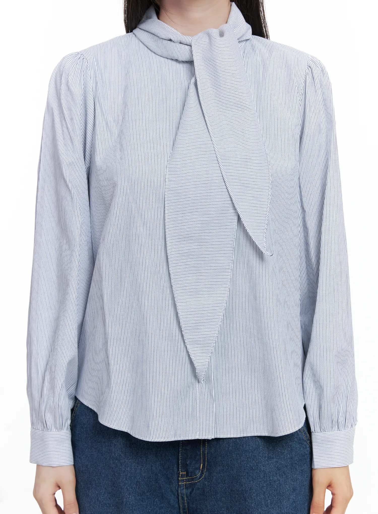 Striped Puff Sleeve Tie Blouse CO506 - Image 10