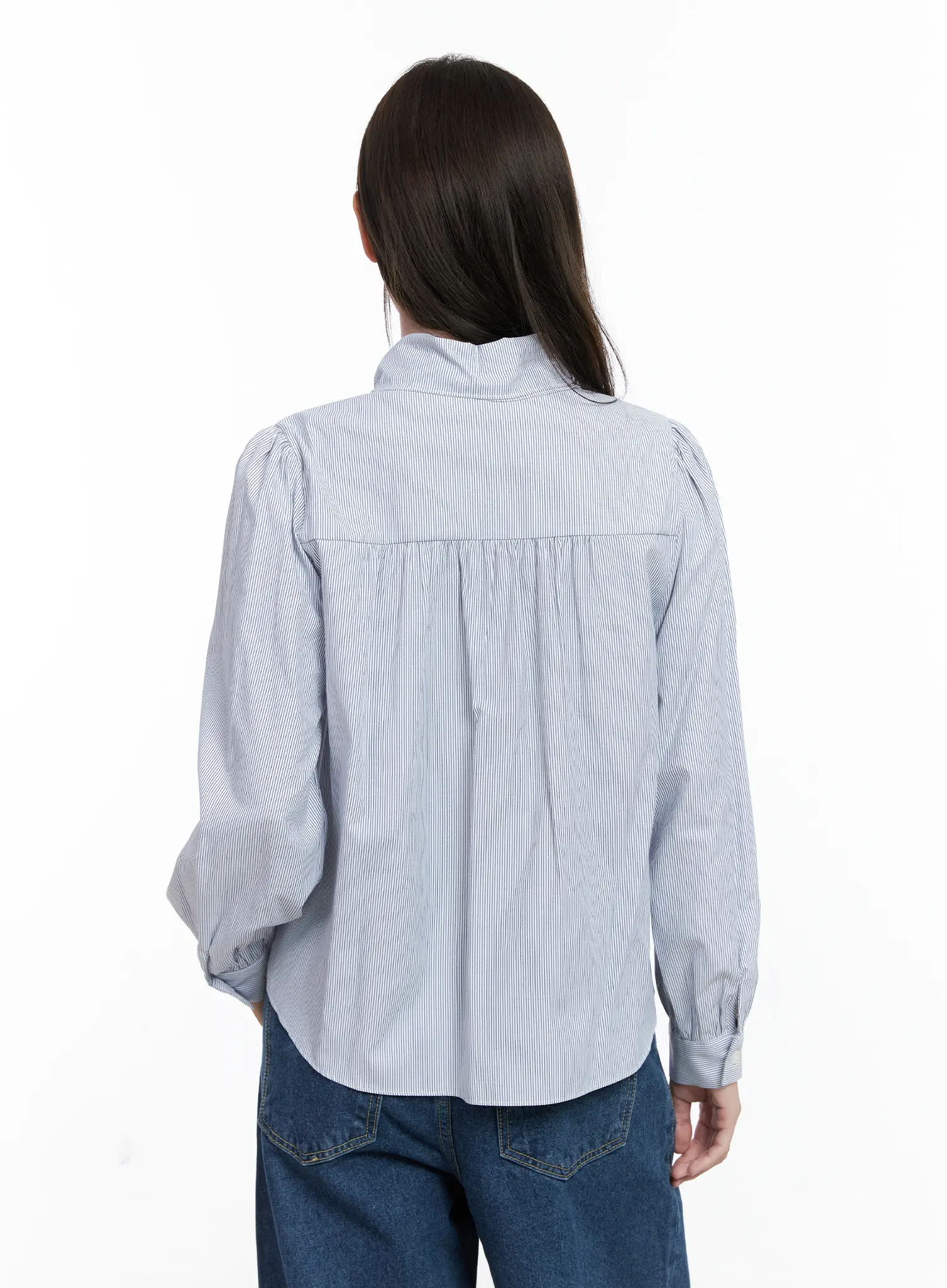 Striped Puff Sleeve Tie Blouse CO506 - Image 7