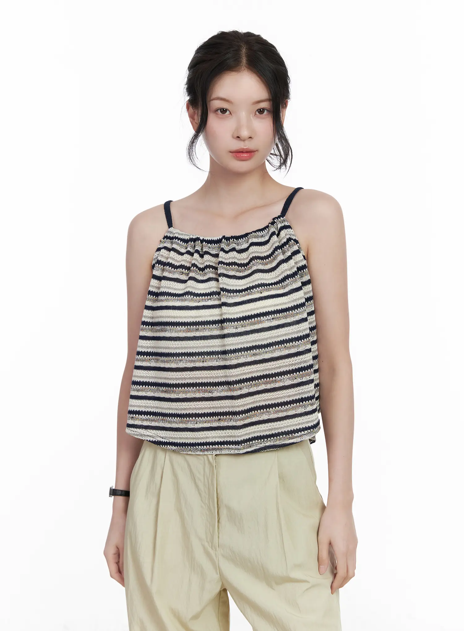 Striped Tie Knit Sleeveless Top CA509 - Image 4