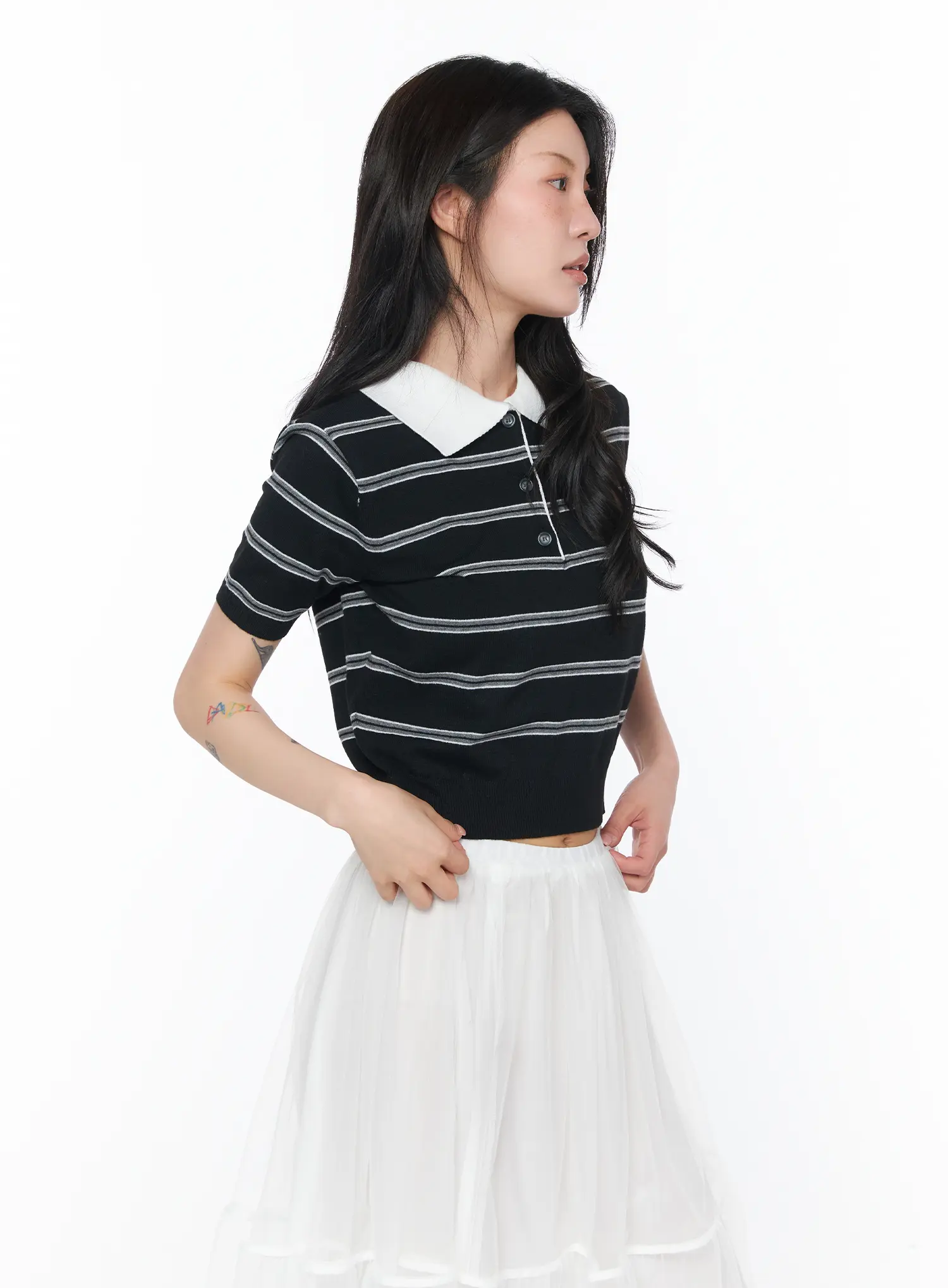 Striped Two-Tone Polo Shirt CA527 - Image 6
