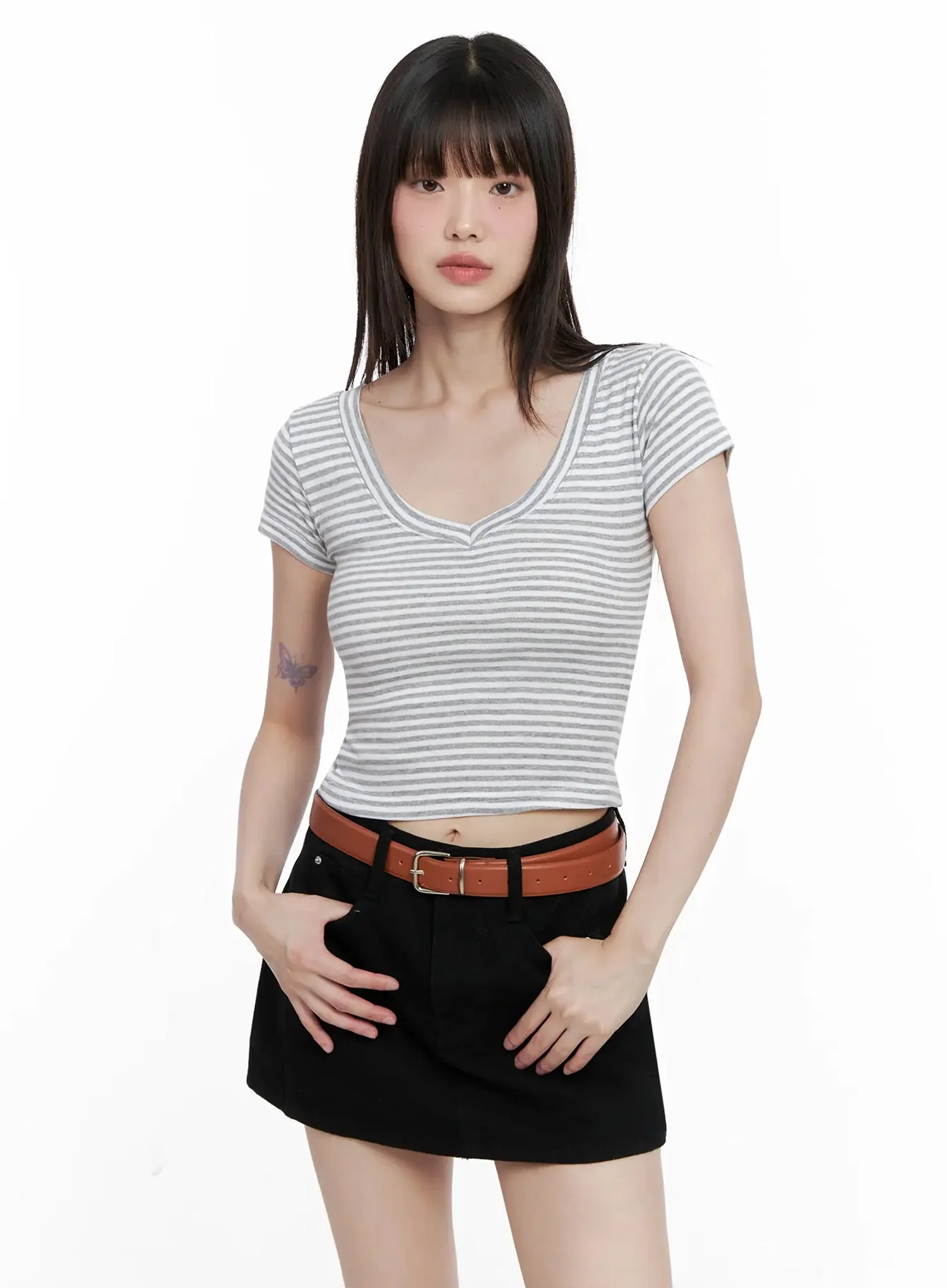 Striped V-Neck Short Sleeve Tee IL531 - Image 10