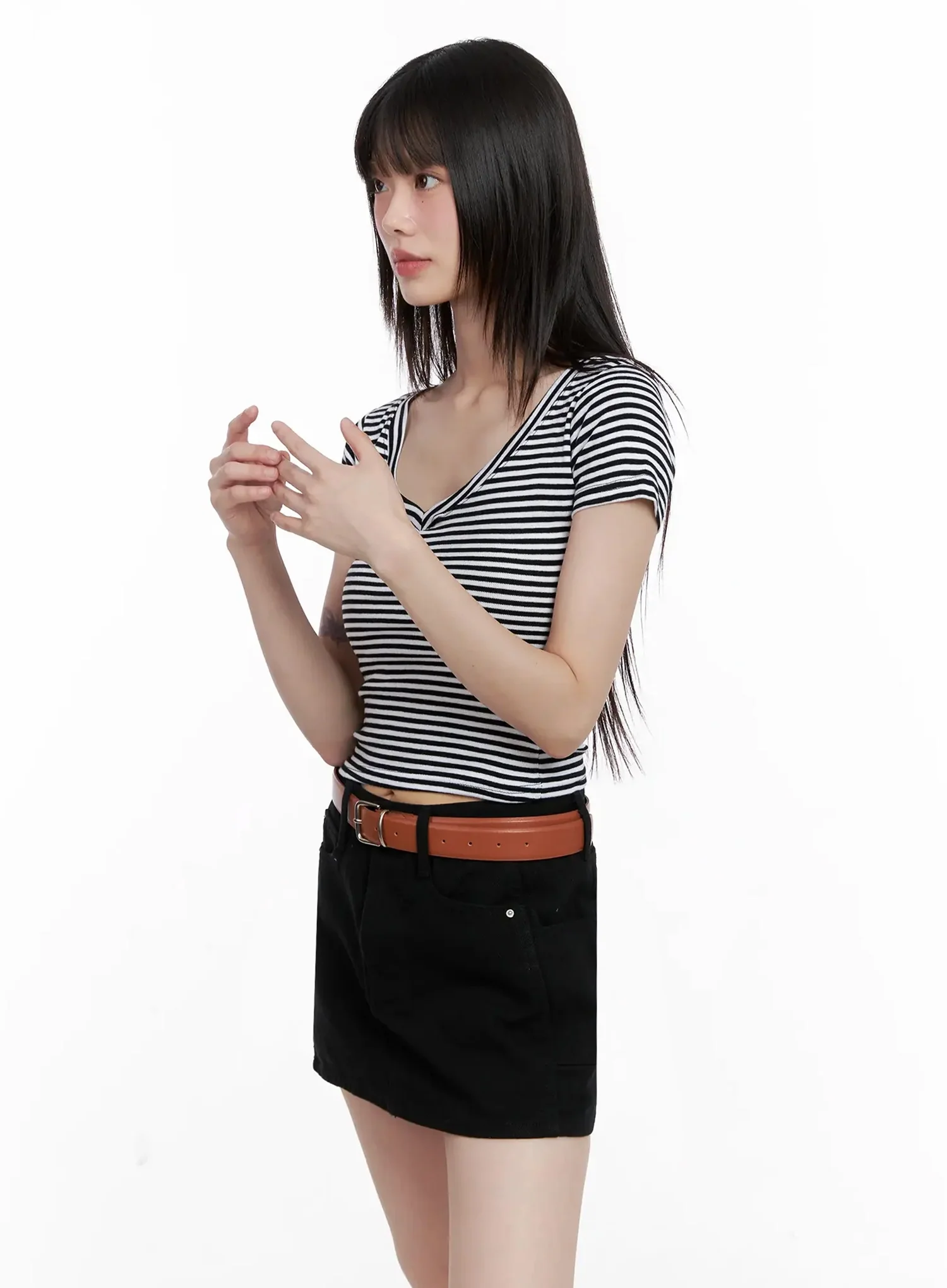 Striped V-Neck Short Sleeve Tee IL531 - Image 17