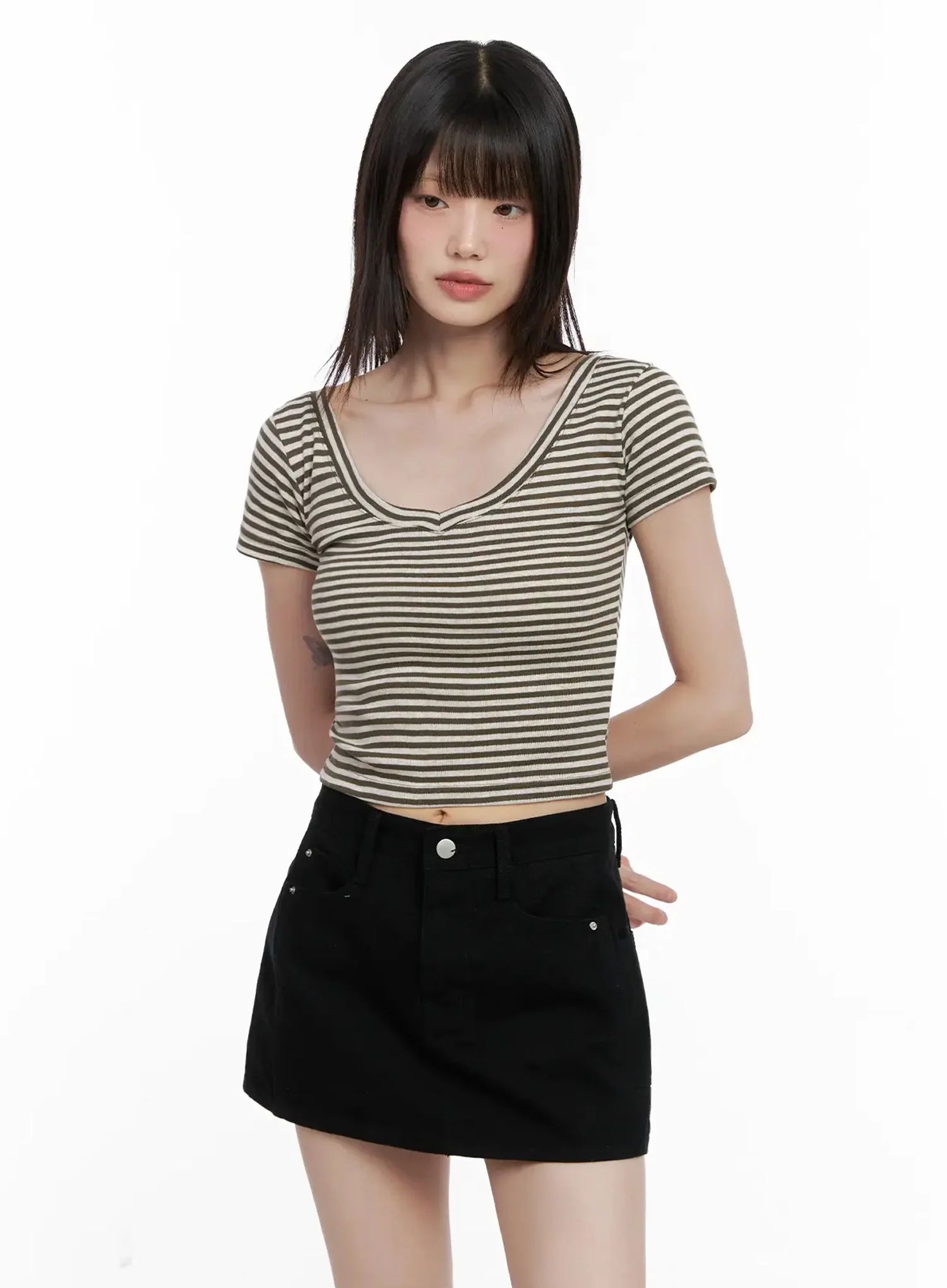Striped V-Neck Short Sleeve Tee IL531 - Image 8
