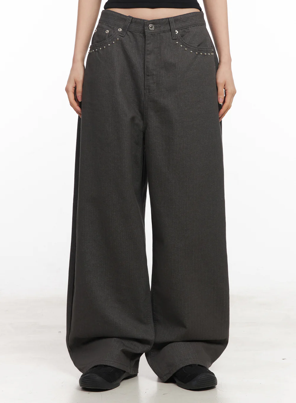 Studded Cotton Wide-Leg Pants IY516