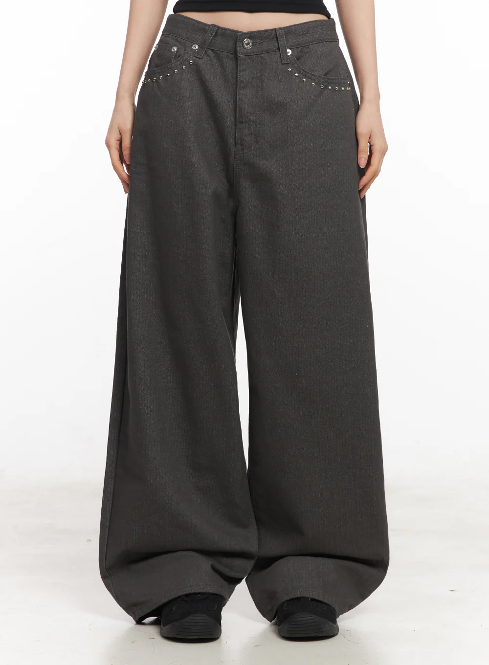 Studded Cotton Wide-Leg Pants IY516 - Image 4