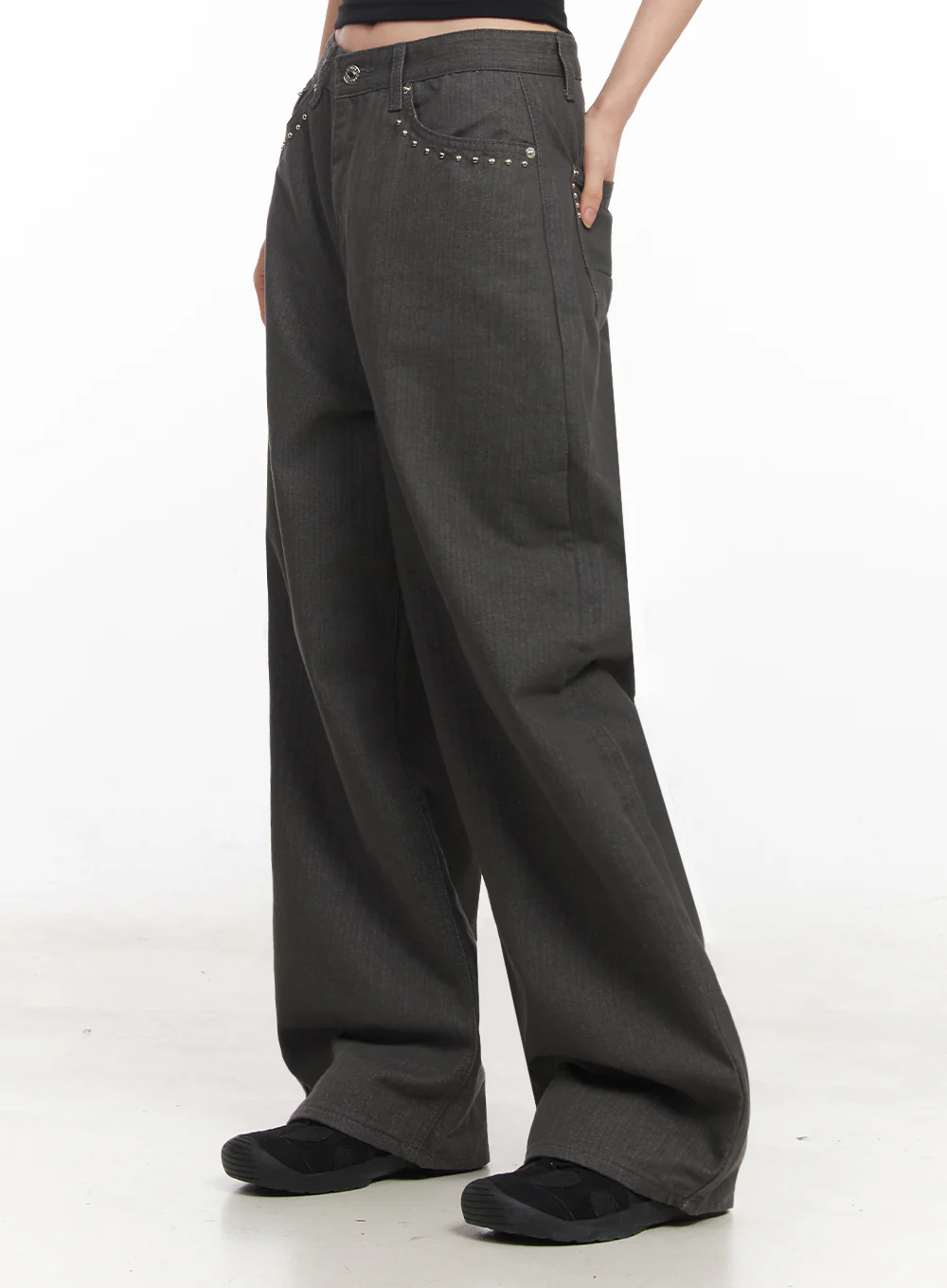 Studded Cotton Wide-Leg Pants IY516 - Image 8