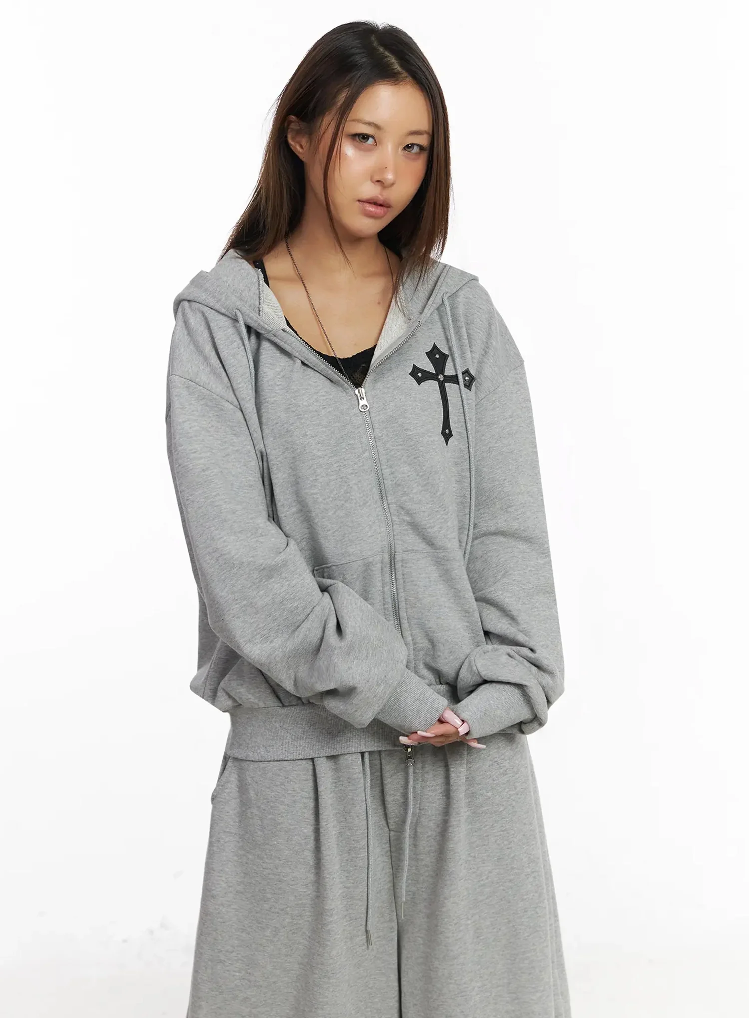 Studded Cross Zip Hoodie IY501 - Image 3