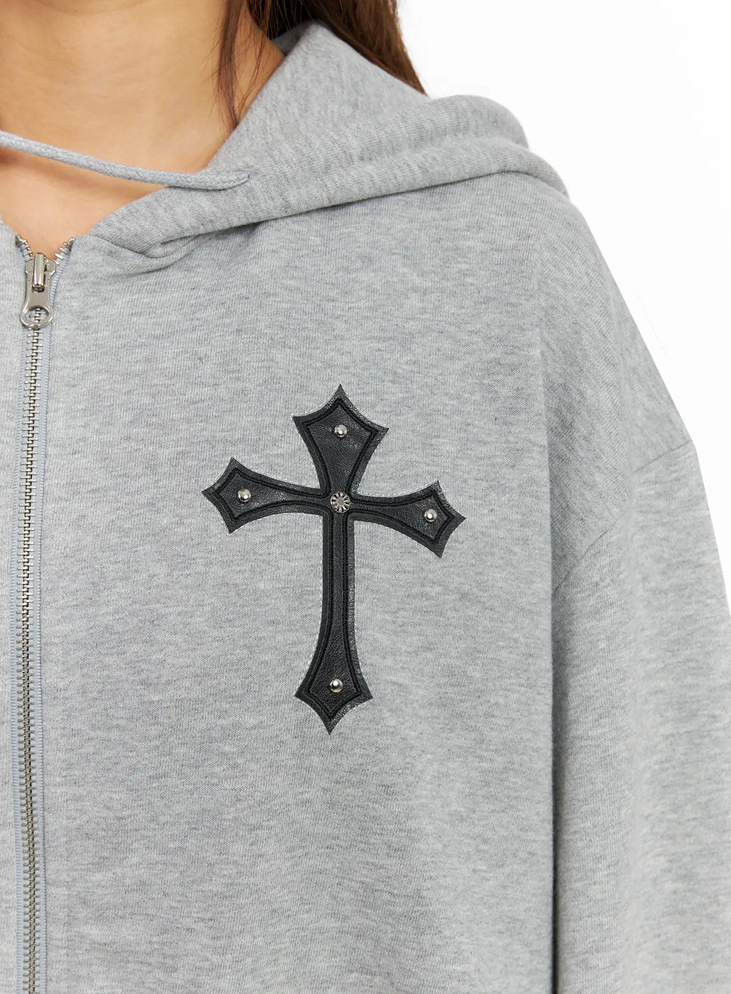 Studded Cross Zip Hoodie IY501 - Image 4