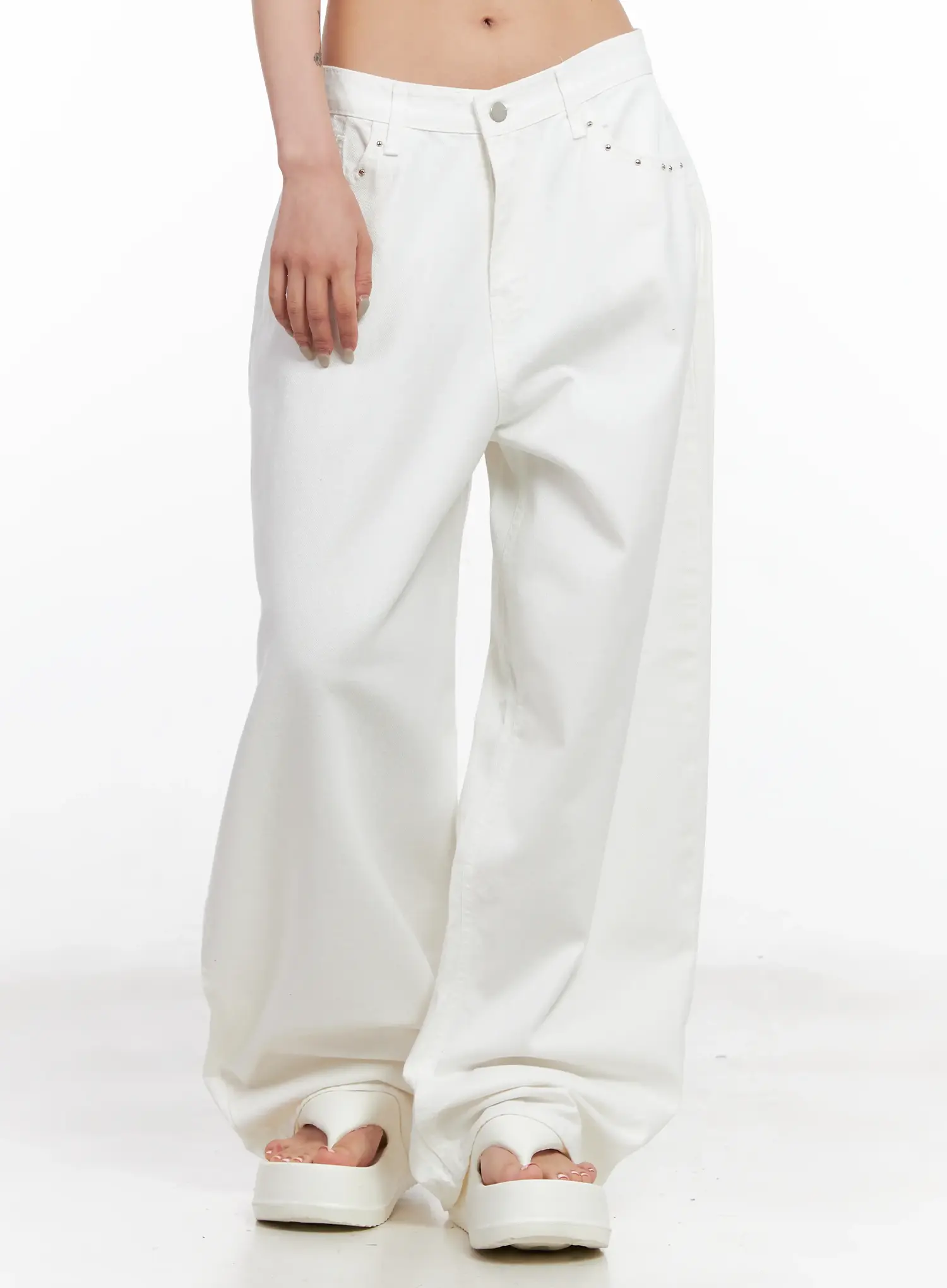 Studded Wide-Leg Cotton Pants CL525