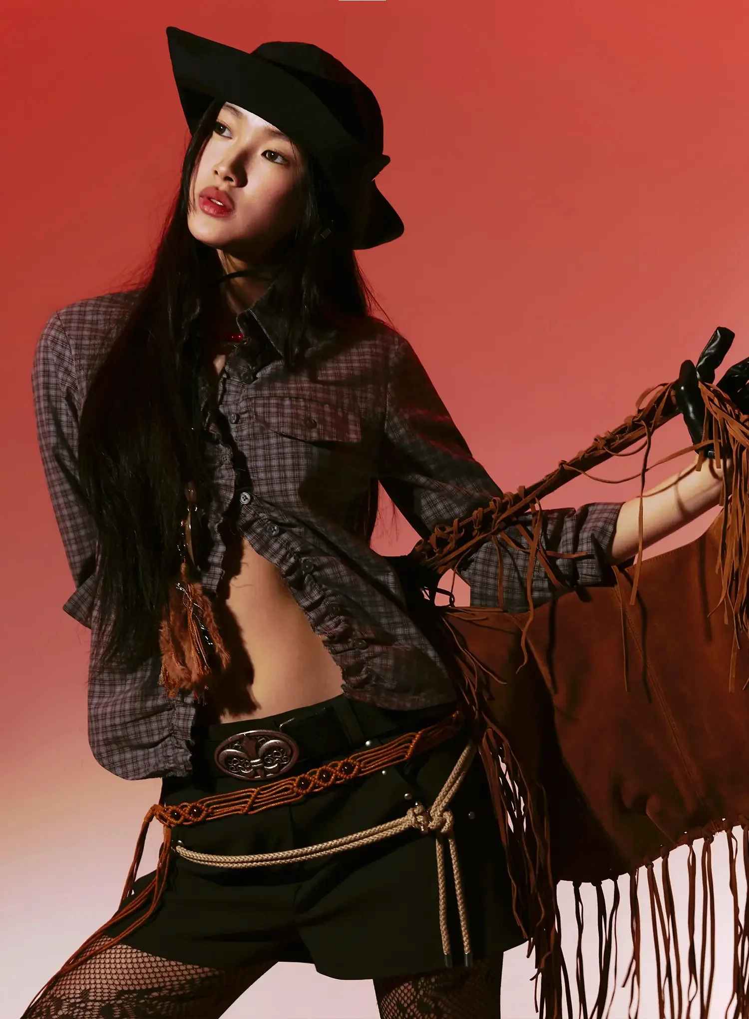 Stylish Check Ruffled Blouse IM530 - Image 15