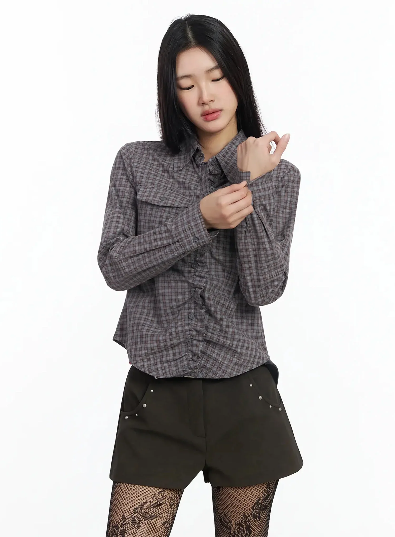 Stylish Check Ruffled Blouse IM530 - Image 3