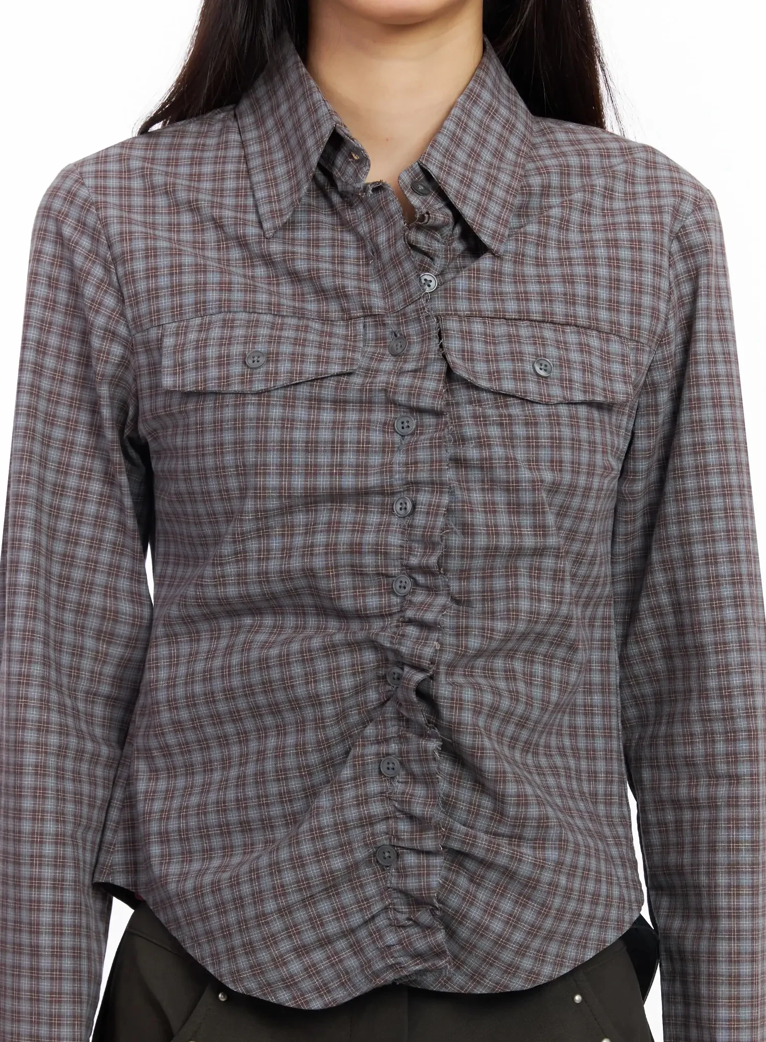 Stylish Check Ruffled Blouse IM530 - Image 4