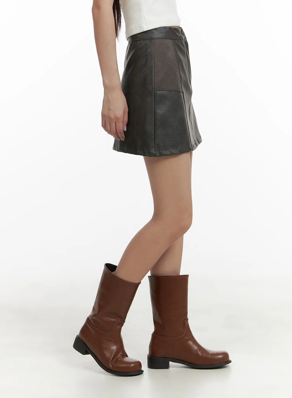 Suede Mixed Texture Mini Skirt CA415 - Image 3