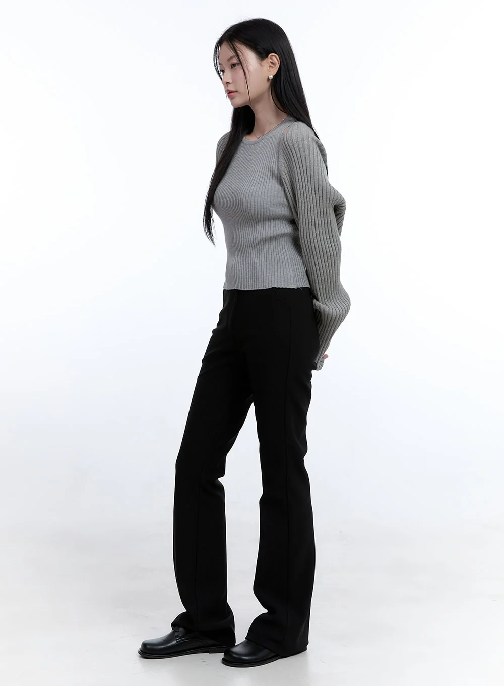 Tailored Slim-Fit Flare Trousers OO429 - Image 4