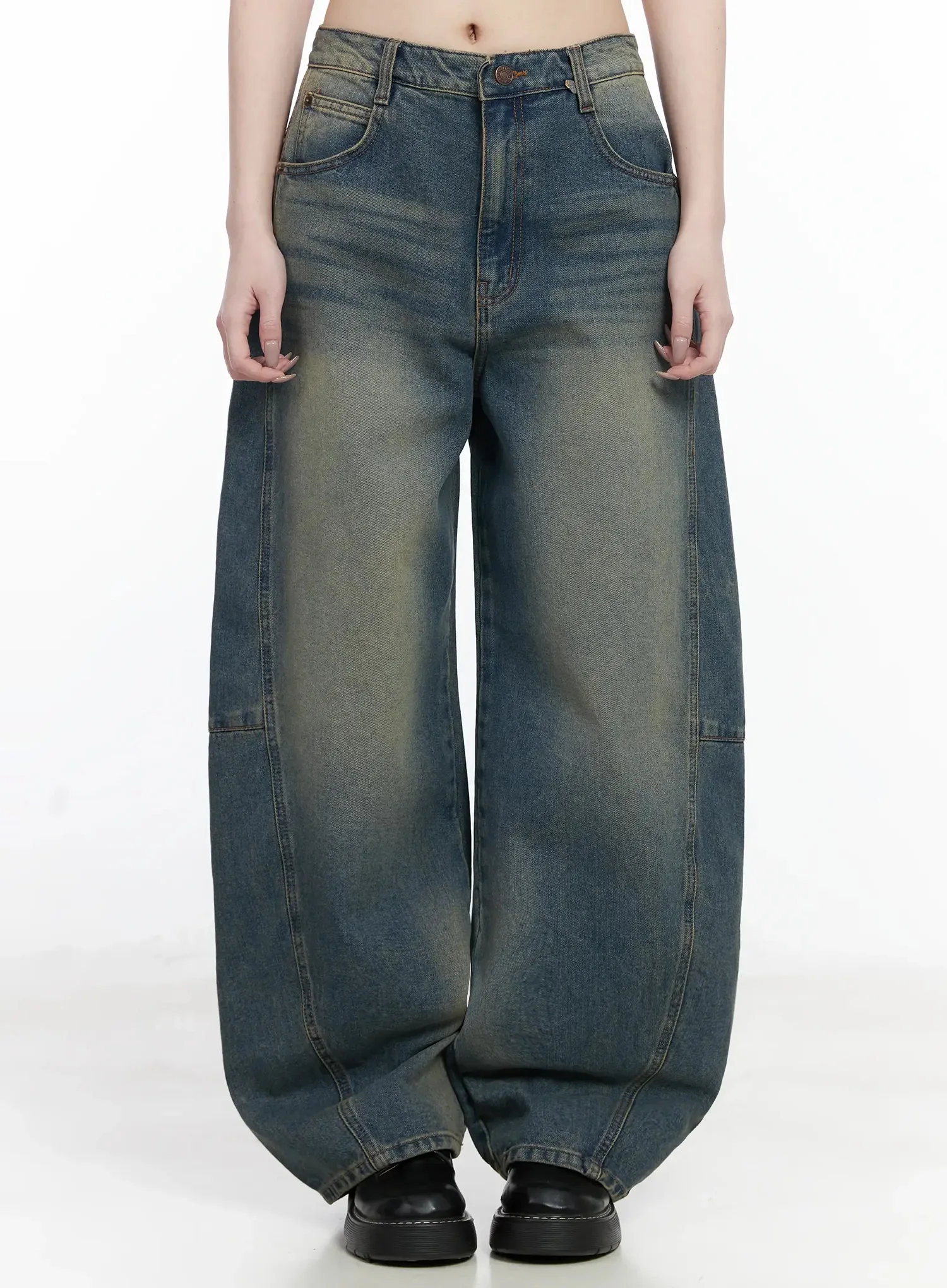 Tata Vintage Dark Blue Washed Wide Leg Jeans IJ528