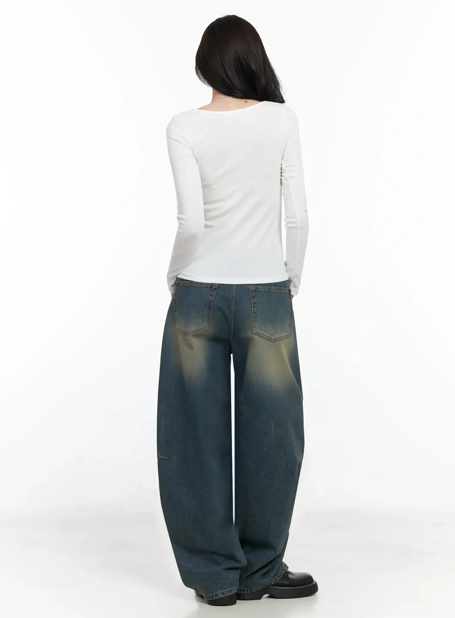 Tata Vintage Dark Blue Washed Wide Leg Jeans IJ528 - Image 8