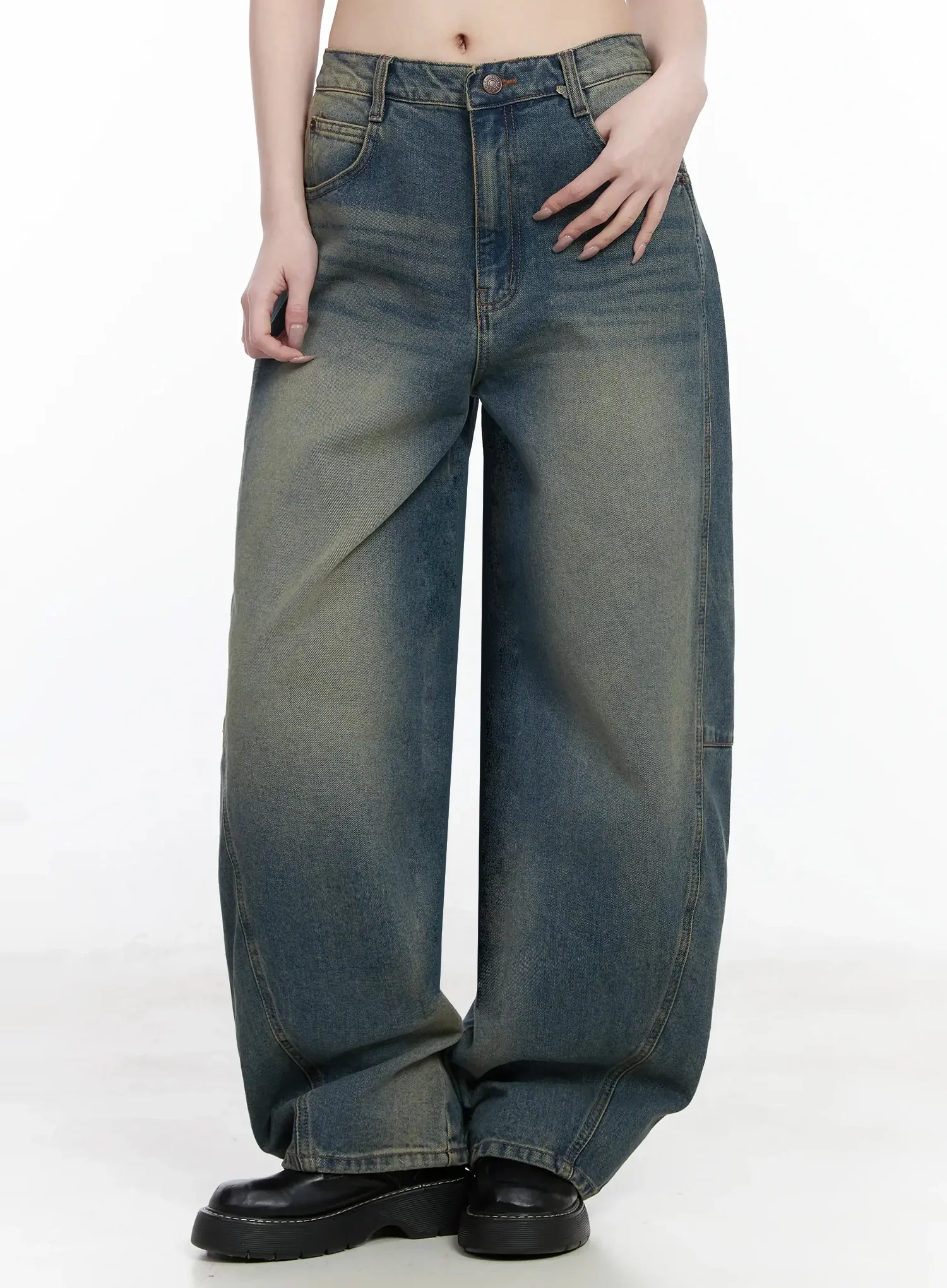 Tata Vintage Dark Blue Washed Wide Leg Jeans IJ528 - Image 9