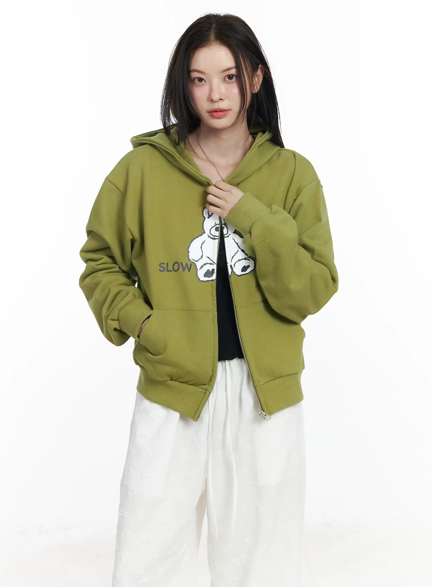 Teddy Bear Graphic Two-Way Zip-Up Hoodie IF525 - Image 2