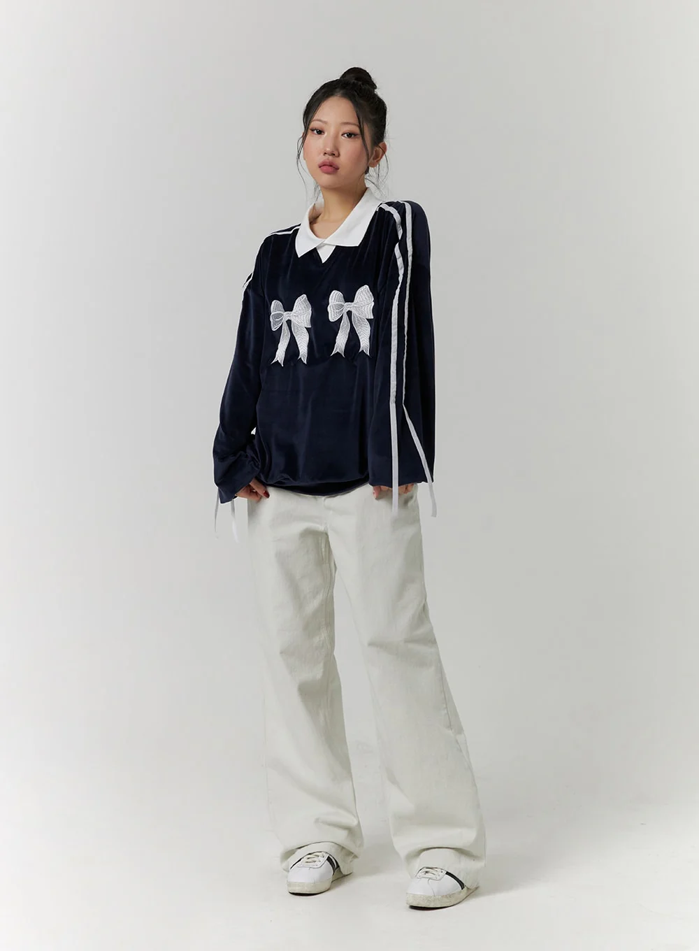 Terry Collar Double Ribbon Sweatshirt CD319 - Image 3