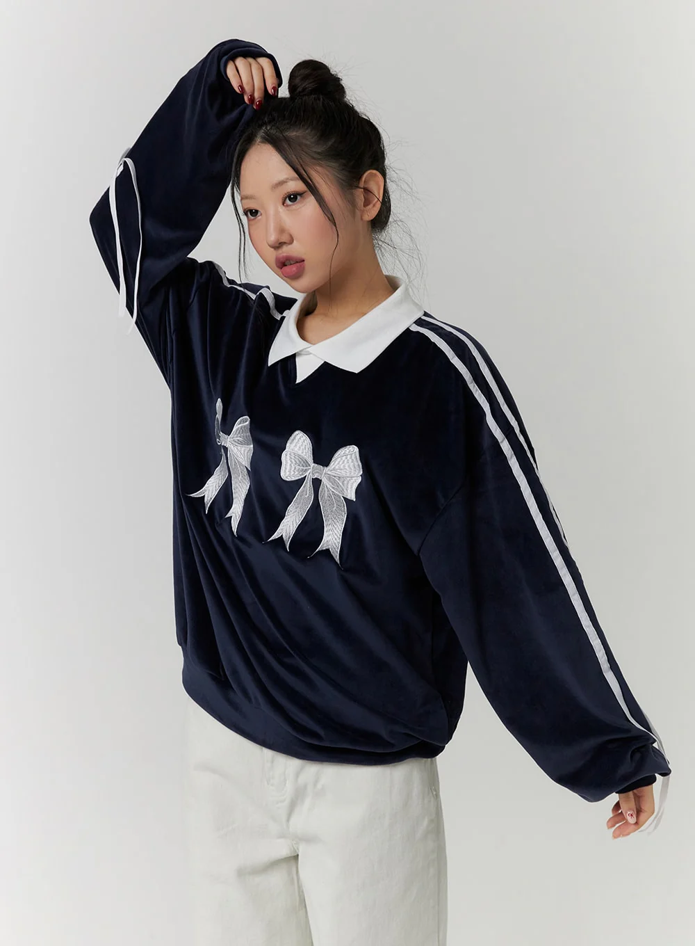 Terry Collar Double Ribbon Sweatshirt CD319 - Image 4