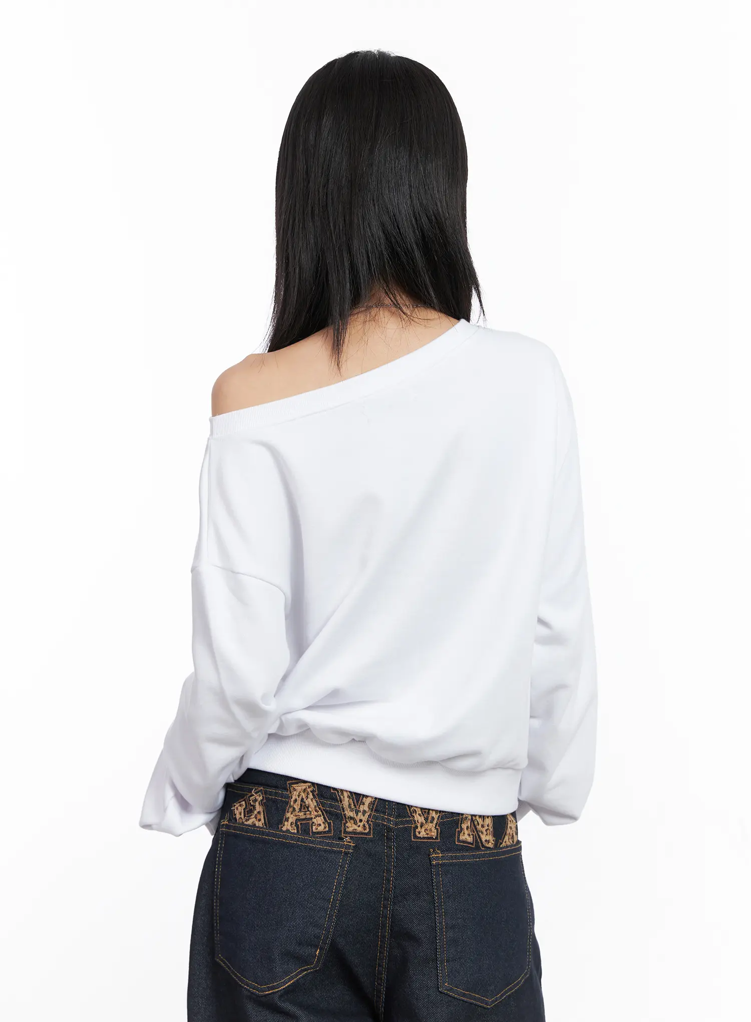 Text Print Off-Shoulder Sweatshirt CO508 - Image 7