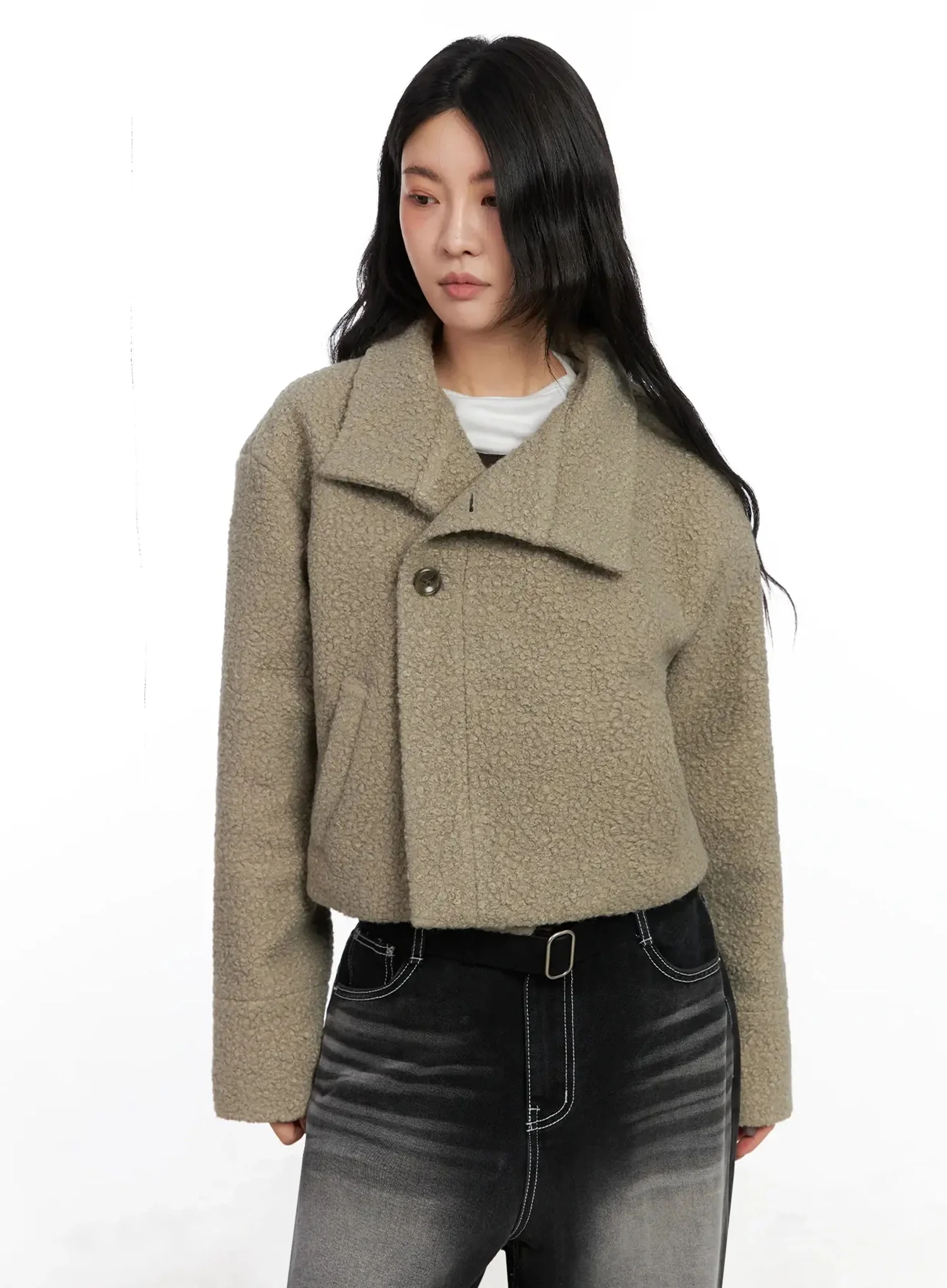 Textured Asymmetrical Button Coat IN528 - Image 5