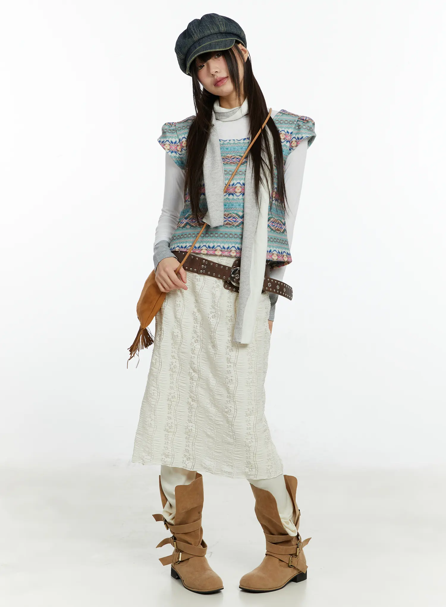 Textured Maxi Skirt Pants CF509