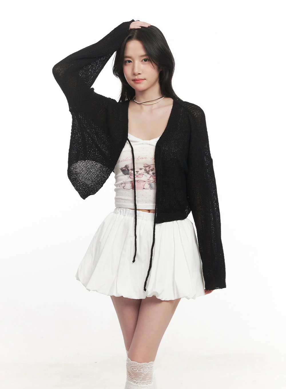 Tie-Up Cropped Cardigan CA510 - Image 11