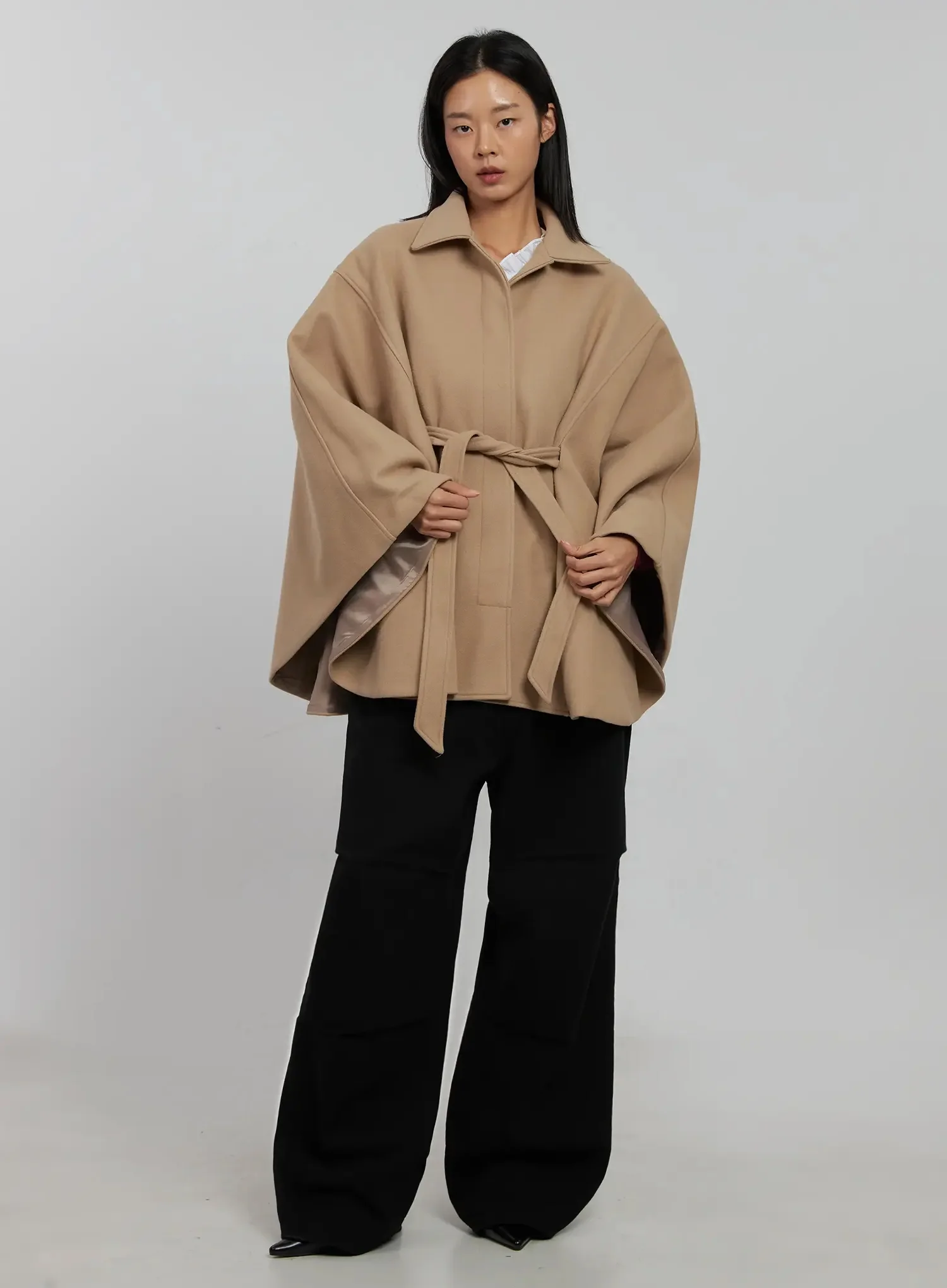 Tie Waist Cape Coat IJ509 - Image 13